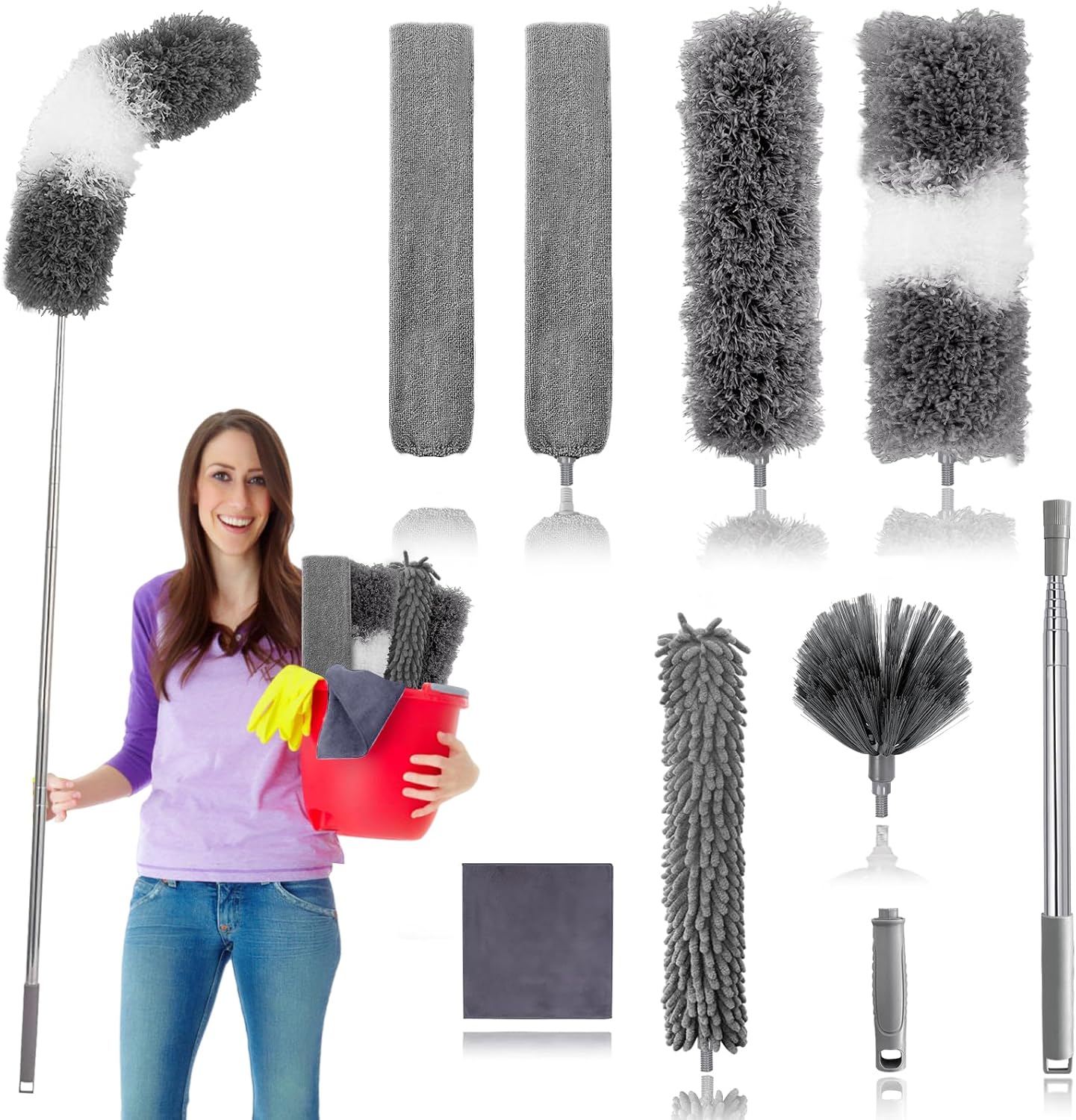 Dusters for Cleaning, Feather Duster with Extens Pole Up to 100'',