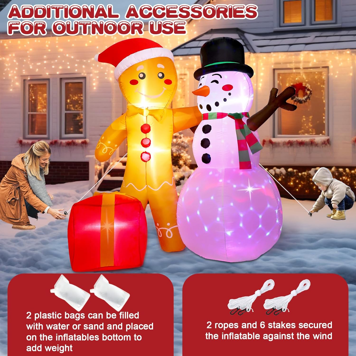 Christmas Inflatables Outdoor Decoration, Cute 6 FT Snowman Gingerbread Christmas Decorations, Build-in LEDs, Stable Christmas Blow Ups Yard Decorations for Holiday Indoor Xmas Party Garden Lawn Décor - Image 6