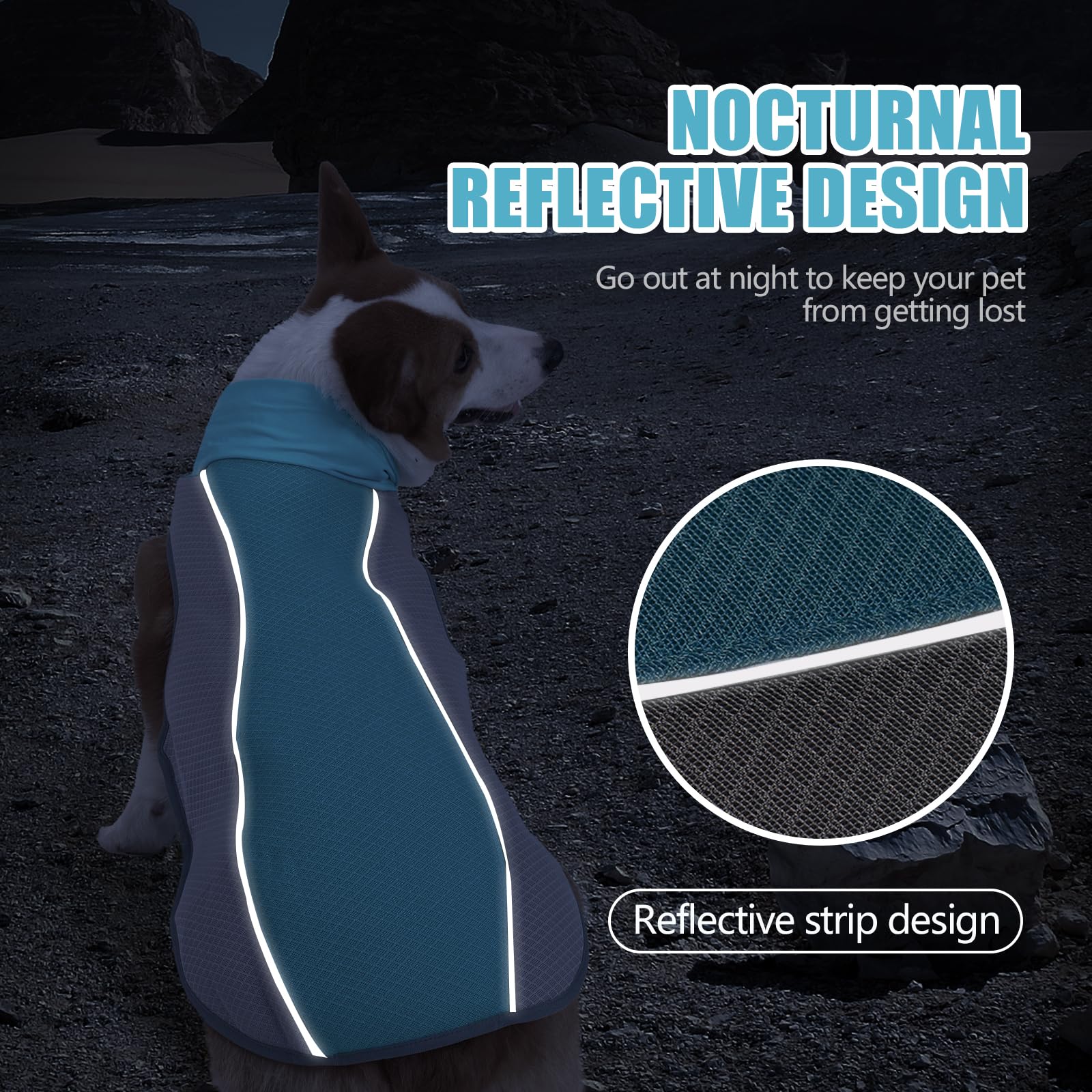Elehui Dog Cooling Vest,Evaporative Comfortable Dog Cooling Coat,Breathable Pet Cooling Vest,Summer Sun Protection Dog Jacket with Reflective Stripes for Small Medium and Large (Blue - Image 4