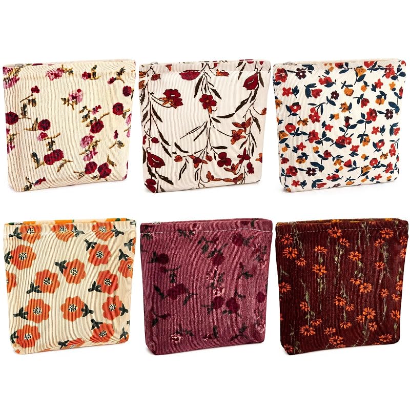 Abbylike 6 Necessaires Pequenas de Veludo Cotelê com Zíper, Estojos para Maquiagem e Acessórios, Estampa Floral, Graceful