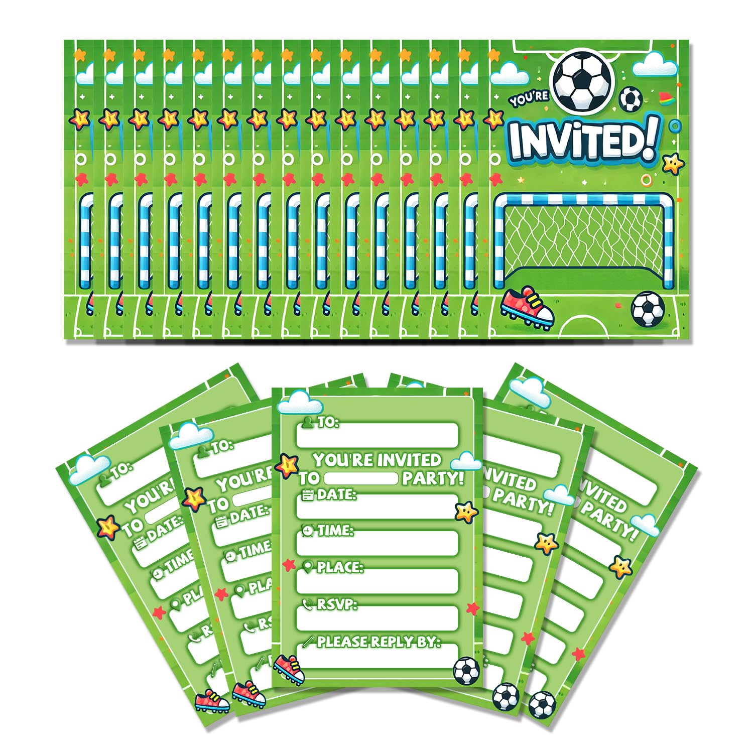 GHKJOK 20 Double-Sided Football Birthday Invitations for Boys and Girls