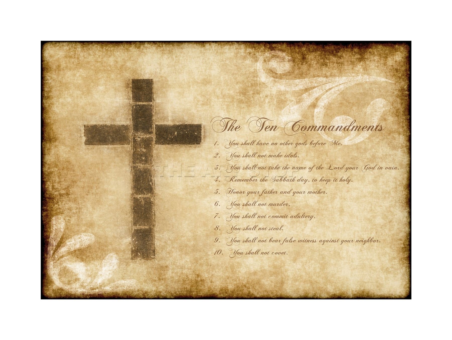 Wee Blue Coo Ten Commandments 10 Cross Christian Quote Picture Wall Art Print
