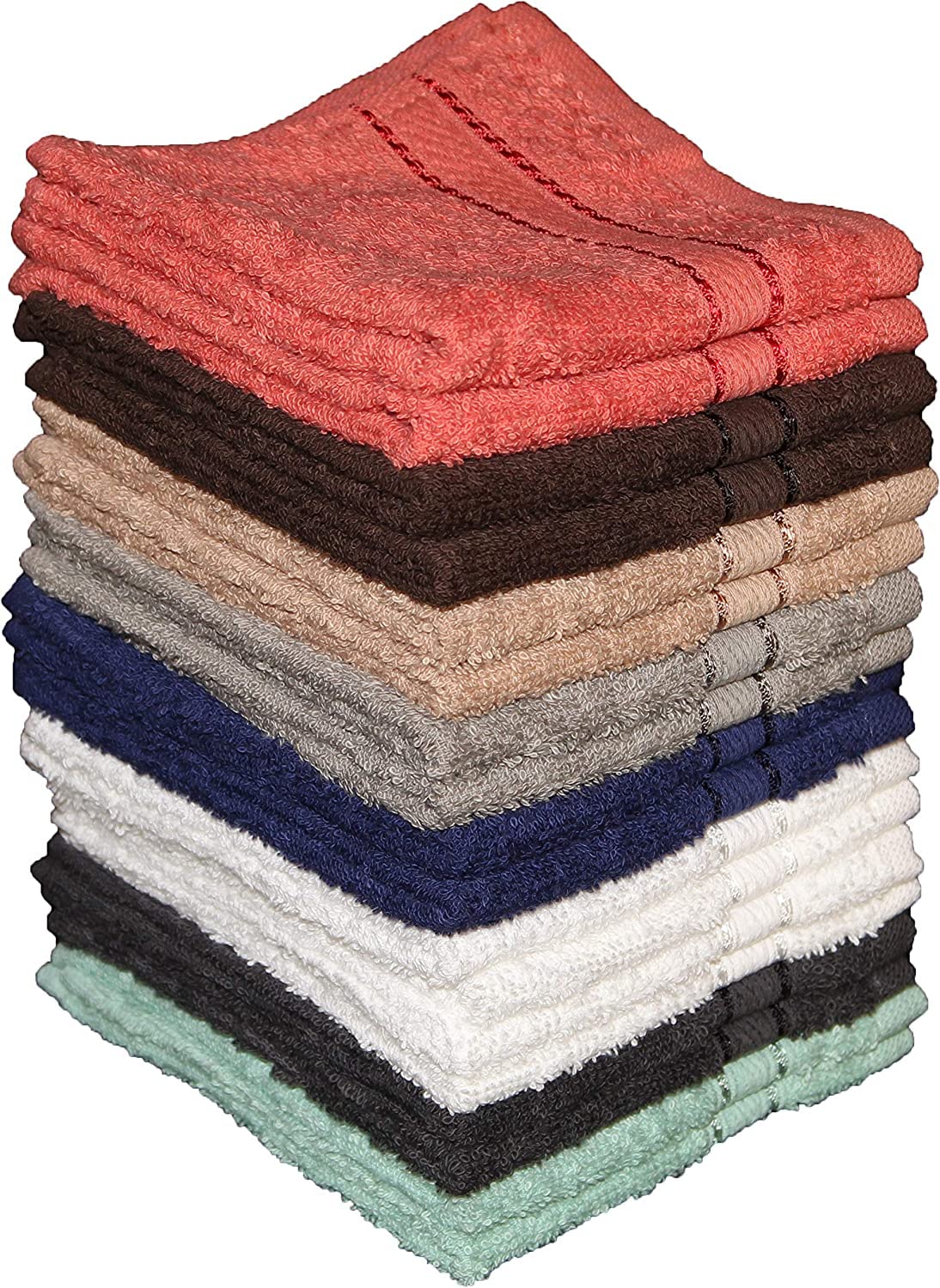 Petal Cliff Washcloths, 12 Pack, 100% Ring Spun Cotton Wash Cloths for Body and Face, Design to exfoliate Your Hands, Extra Soft and Absorbent Machine Washable Size: 12 x 12 Inch.
