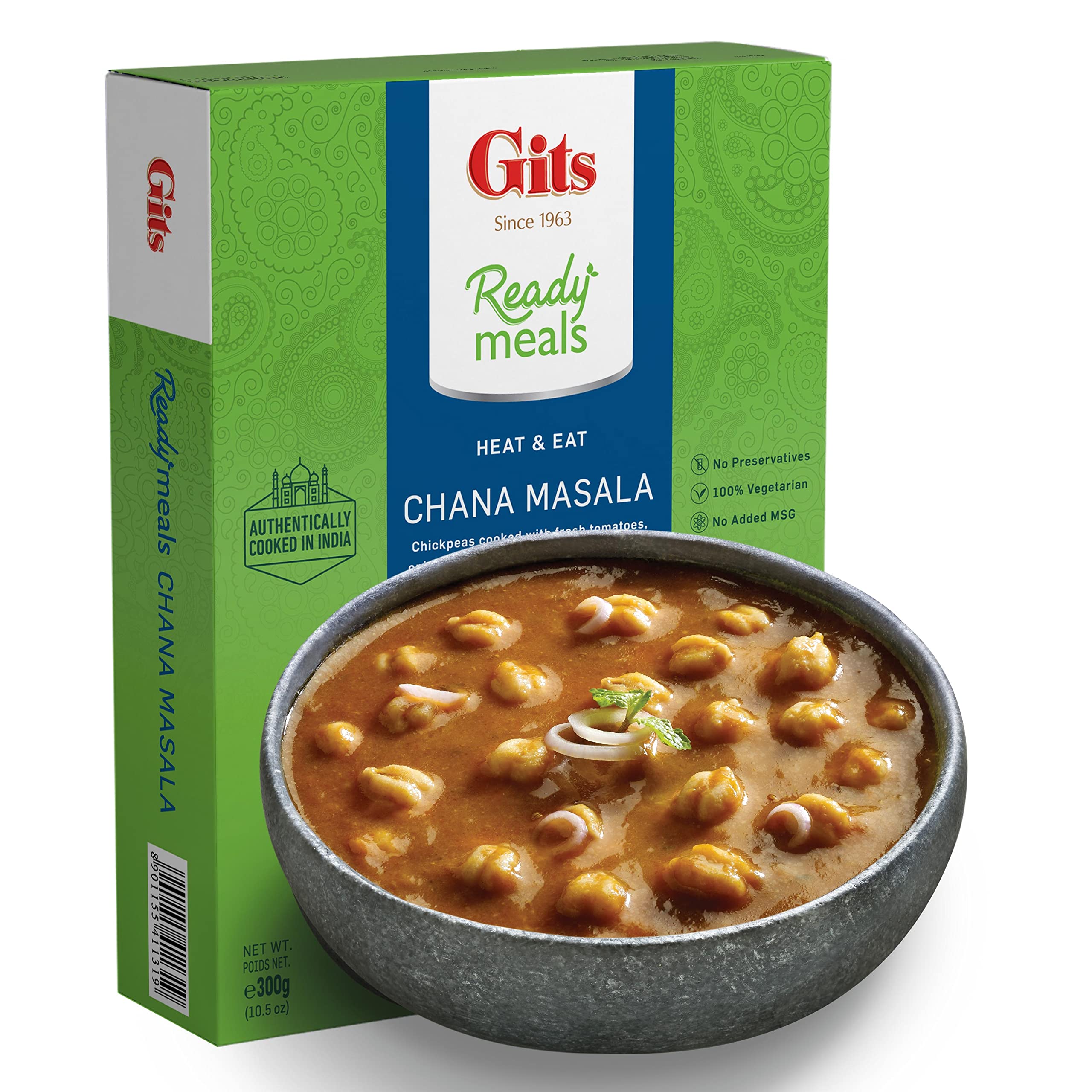 Garbanzos masala (Indian Channa Masala) - Garbanzos grandes cocinados en una cebolla ligera y tomate con especias suaves. Microondas durante 1-2 minutos. Listo para comer Entrée.