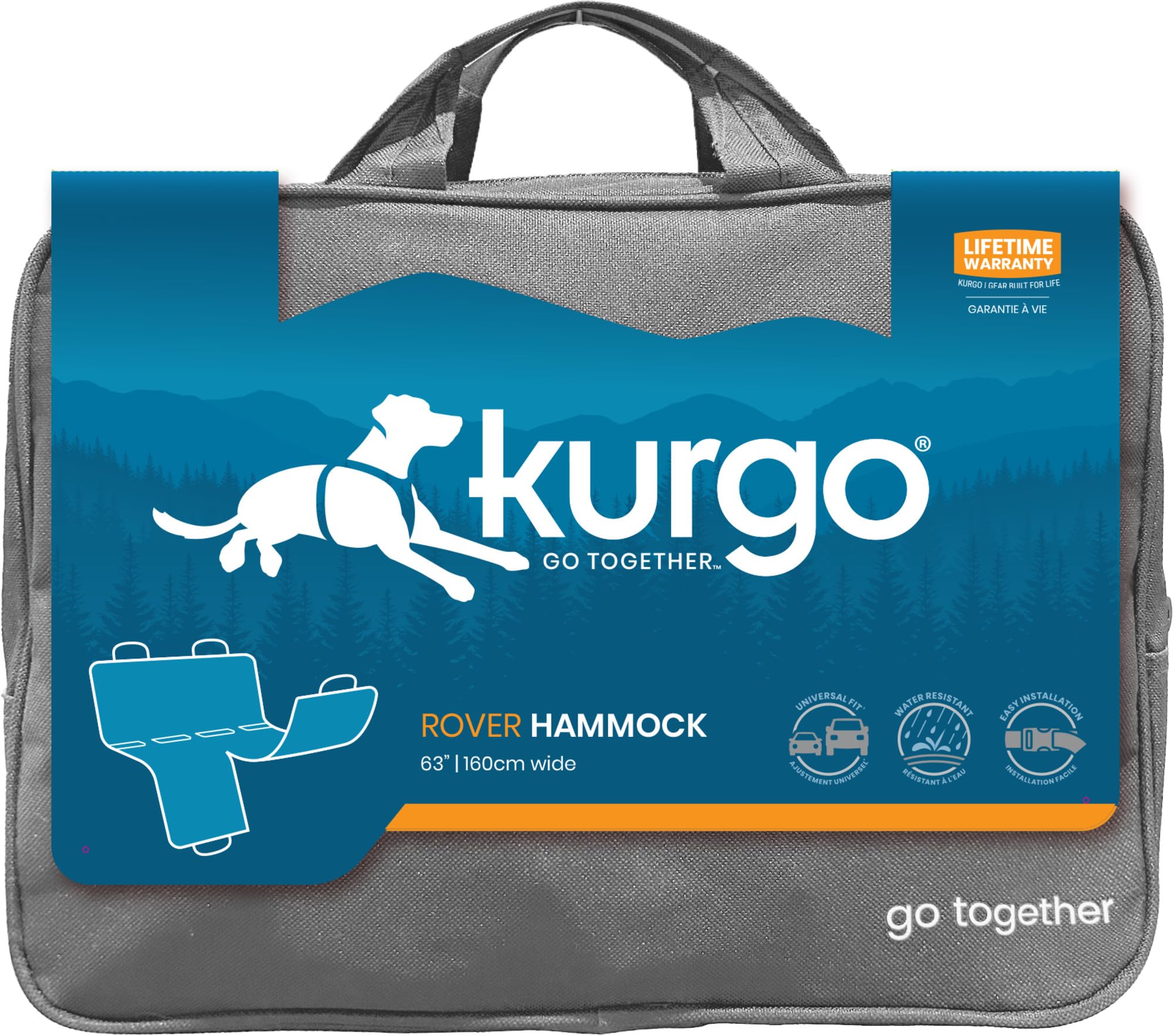 Kurgo Rover - Funda de Asiento de Coche para Perros, Tipo Hamaca, Impermeable, Protector de Asiento para Mascotas, 140 x 142 cm, Gris