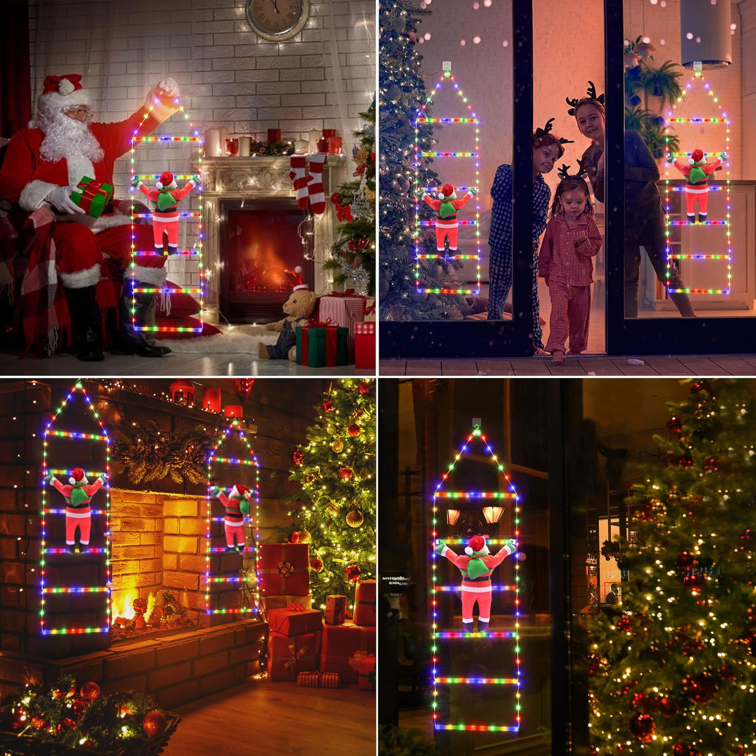 iShabao 1M Luci Decorazioni Natale per Esterno, 132LED Luce Addobbi Natale a Scaletta, 8 Modalità Funzione Timer e Memoria, Luci Natalizie per Interno Balconi Finestre(Colorate)