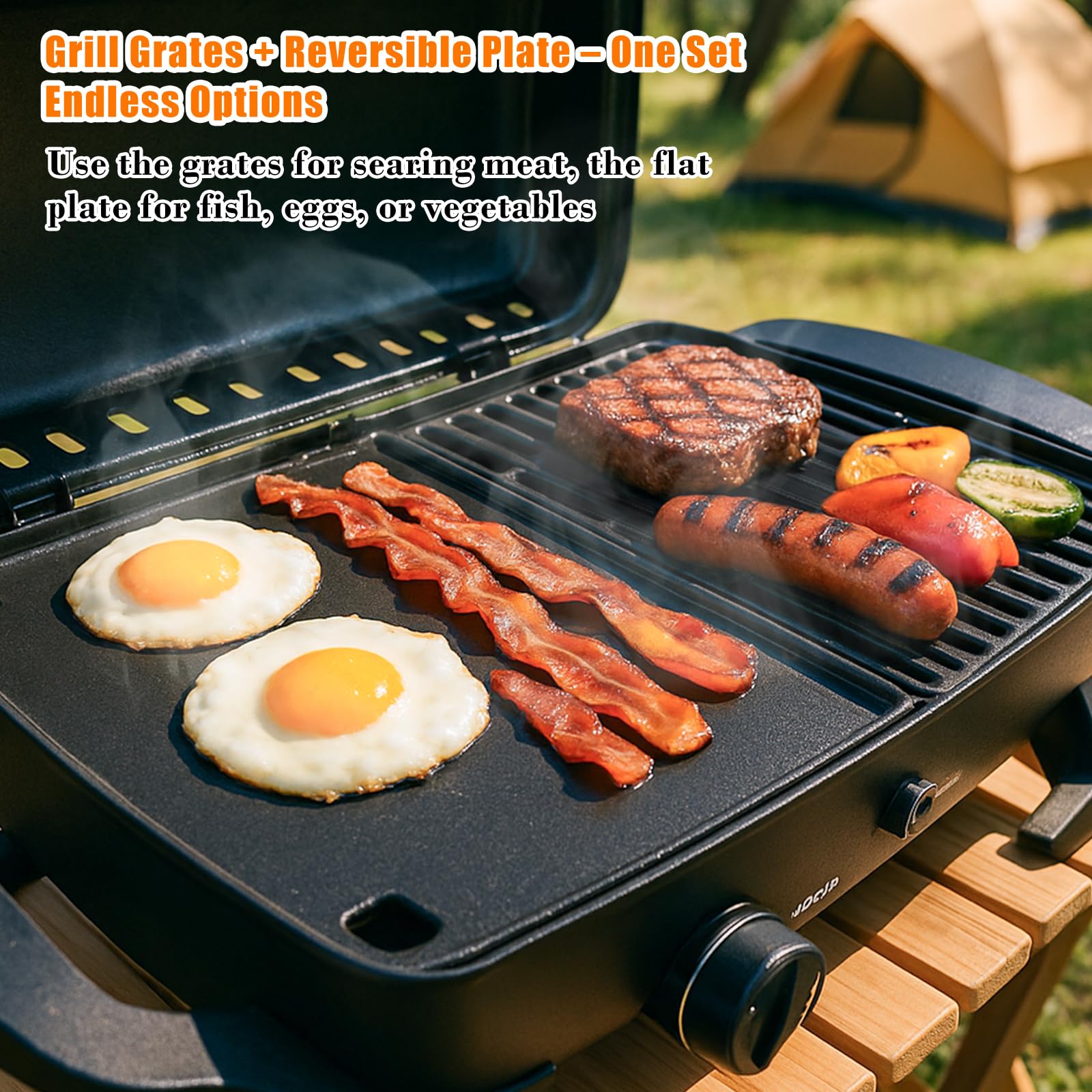 GFTIME Żeliwny ruszt do grillowania i płyta grillowa, zestaw do grilla gazowego Enders Urban, Urban Pro, Explorer, Explorer Pro – akcesoria z litego żeliwa, części zamienne, płyta dwustronna, zestaw 2