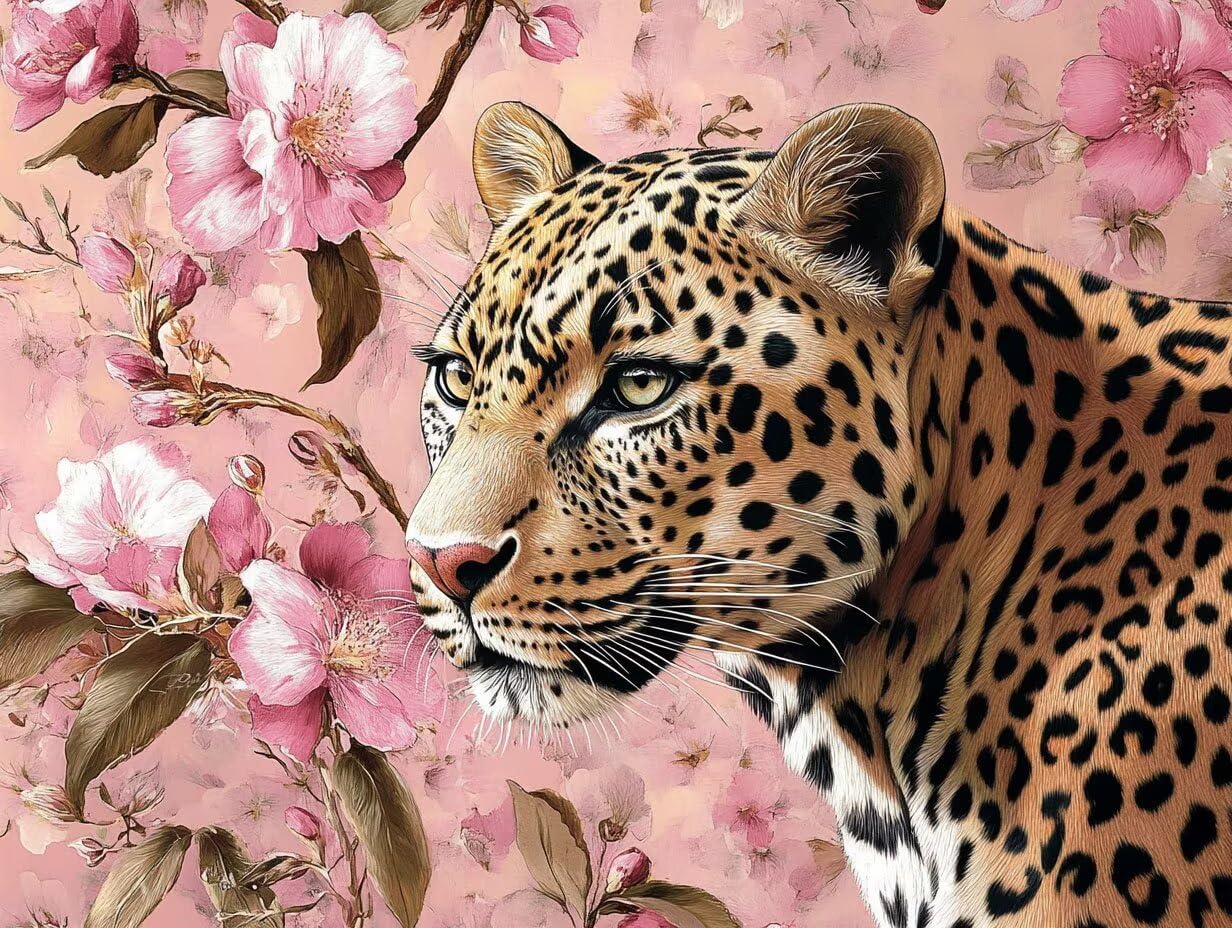 Pintar por Numeros Adultos leopardo flor, DIY Painting by Numbers Kits, Pintura por Números Cuadros DIY, con Pinceles, Pinturas Acrílicas, Kit Completo para Painting, Decoración 60 x 80 cm 0F-9