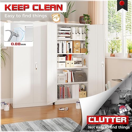 Miniatura 7 de Pataku Gabinete de almacenamiento de garaje con cierre de metal, 5 capas con puerta, gabinete de almacenamiento multifuncional de acero con 4