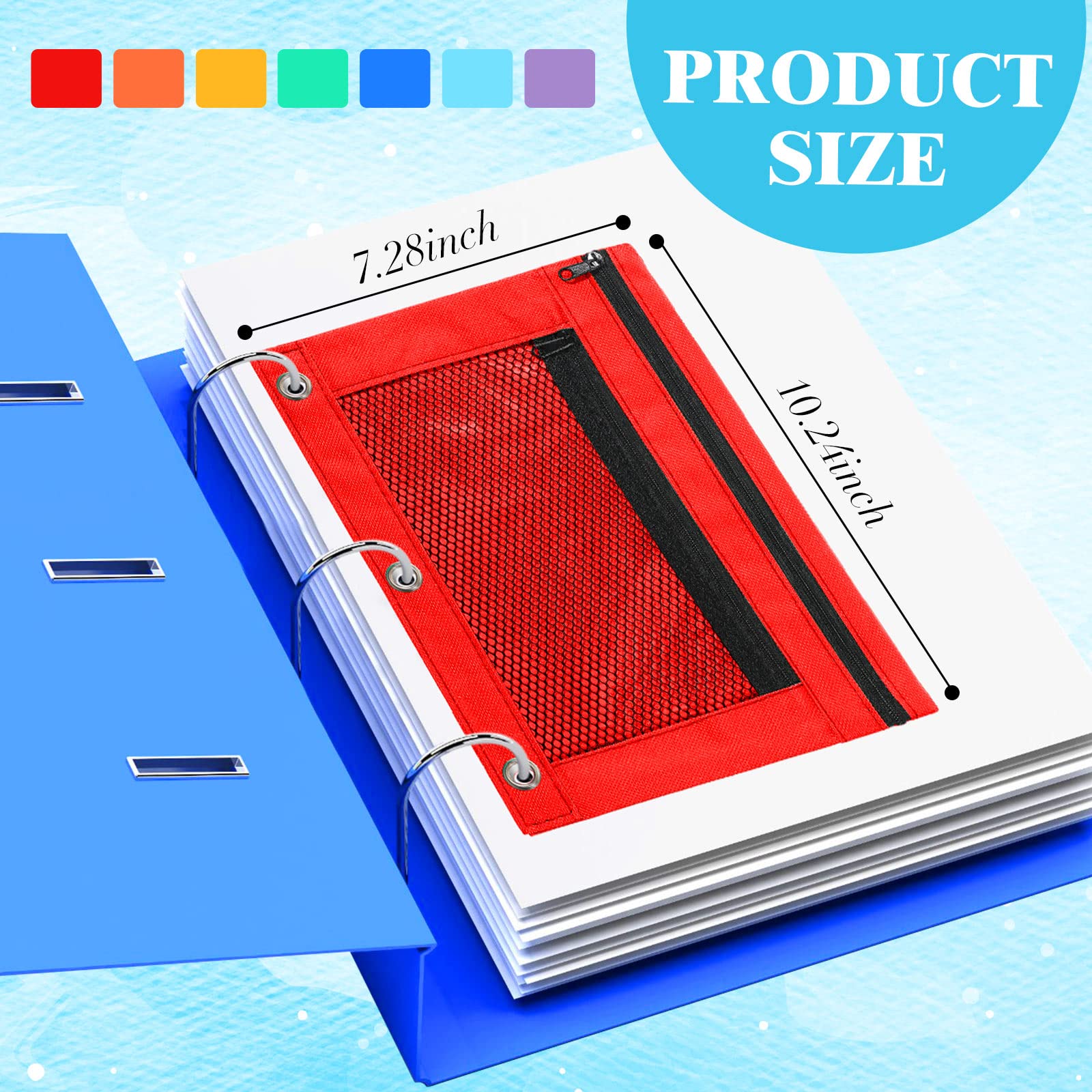 Zhehao 100 sacchetti con cerniera per raccoglitori a 3 anelli, con finestra, per matite e cancelleria per ufficio e scuola, 7 colori., Double Layer with Mesh Layer, Custodia