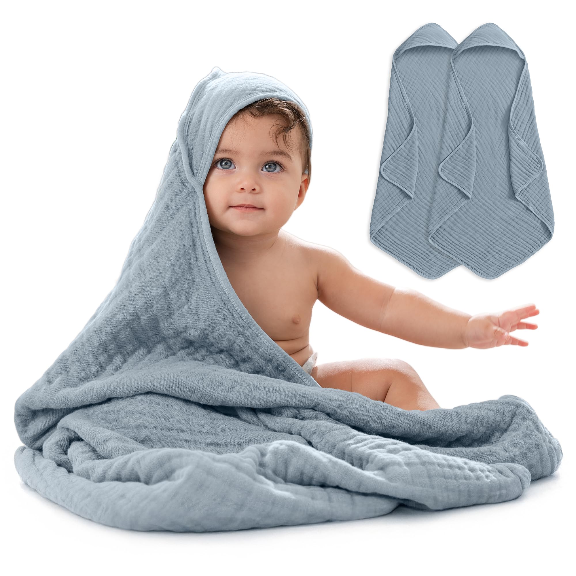Comfy Cubs Baby Hooded Towel 2-Pack, Large 81cm x 81cm - 6-Layer, Soft, Durable & Absorbent Baby Bath Towel - 100% Muslin Cotton Bathing Products for Babies, Toddlers & Kids - Mauve and Blush — view 9