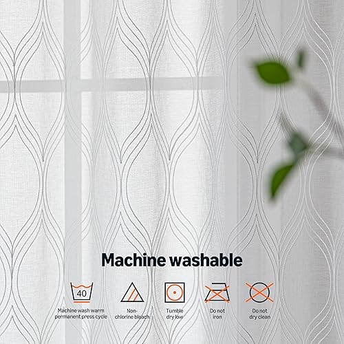 Miniatura 6 de Amazon Basics 2-Piece Embroidery Sheer Curtain Set, Light Filtering Hollow Drapes for Living Room and Bedroom, 52" W × 84" L, White Classic Waves