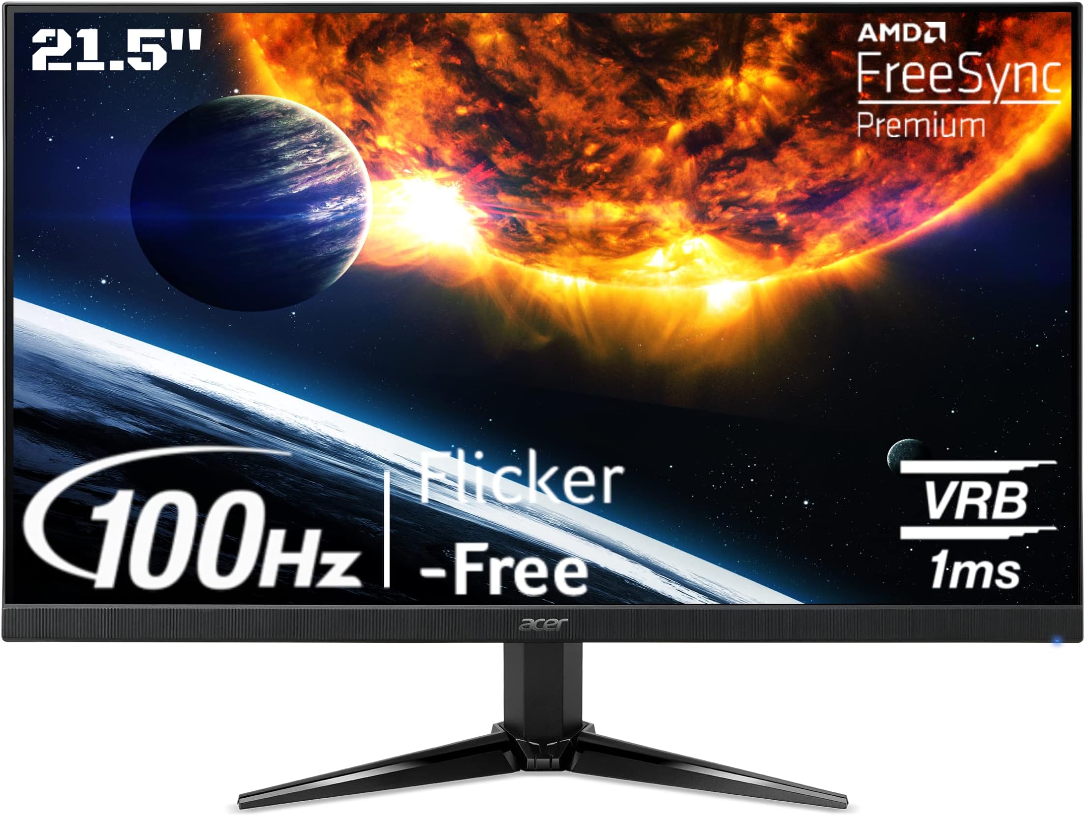 Acer Nitro QG221Q 21.5 Inch (54.61 cm) Full HD Gaming LCD Monitor with LED Backlight I VA Panel I 1 MS VRB, 100 Hz Refresh I HDMI, VGA I Stereo Speakers I 250 Nits I AMD Free Sync I Eye Care (Black)