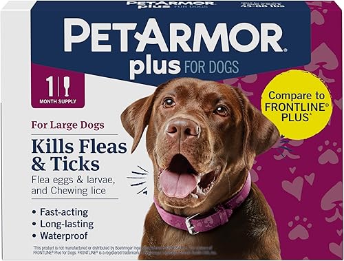 PetArmor Plus Prevención de pulgas y garrapatas para perros, tratamiento de pulgas y garrapatas de perro, 1 dosis, tópico impermeable, acción