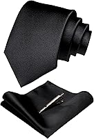 JEMYGINS Men's Solid Color Formal Necktie Pocket Square & Tie Clip Set - Silk Blend, 3.15" Wide, Gift Box