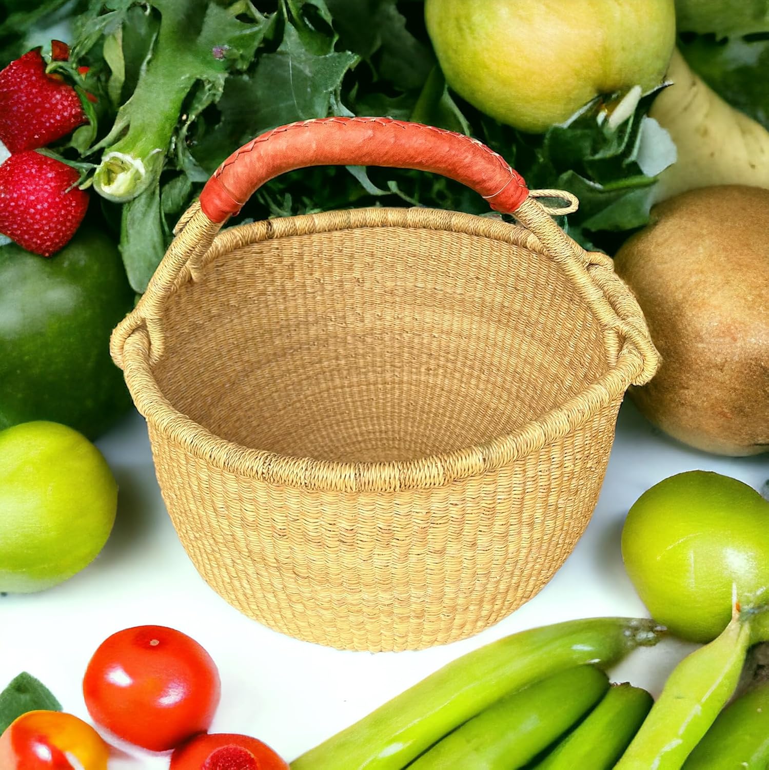 Fair Trade Ghana Bolga African Dye-Free Market Basket Natural Baskets (14"-16" Large)
