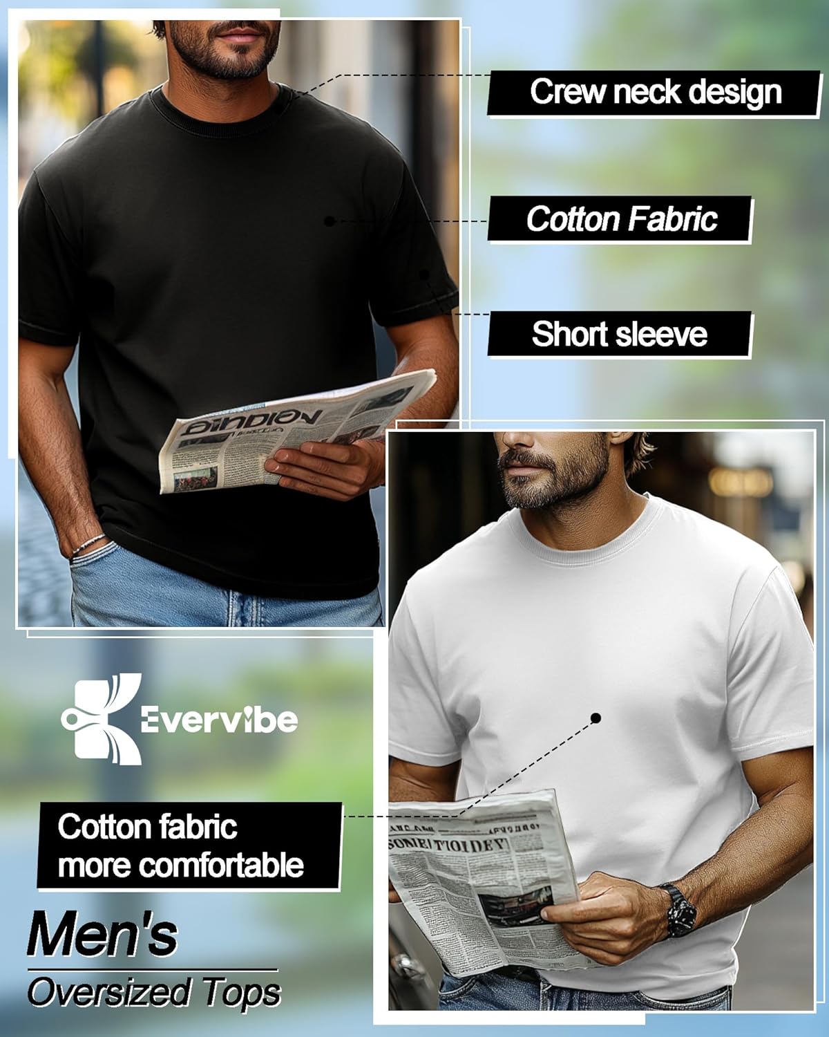 10 Pack Men's Big and Tall Shirt Short Sleeve Cotton Tee Loose Fit Top - Image 5