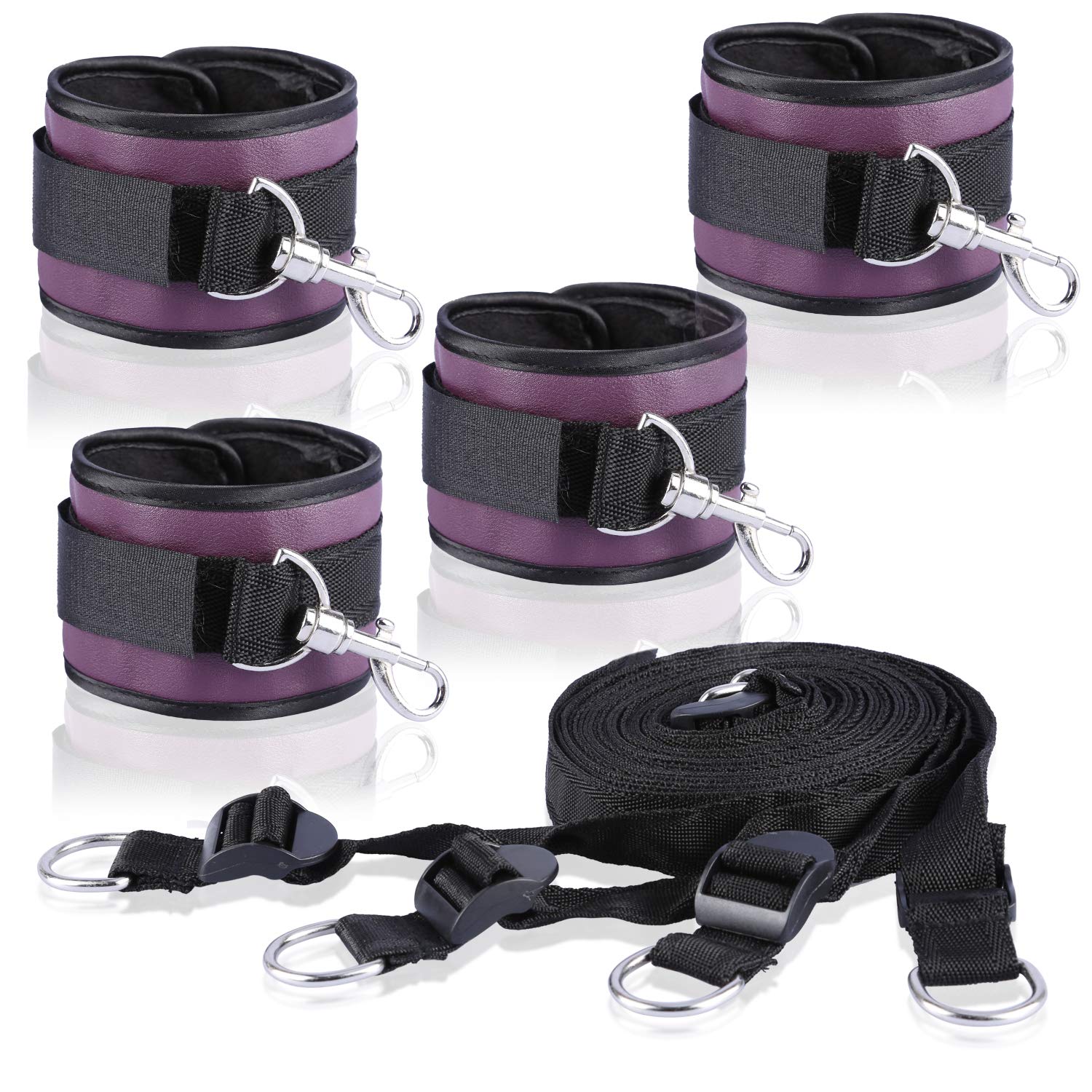 Cyan Phoebe Adjustable Soft Comfortable Cuffs for Ankle-Hand-Wrist with Nylon Straps Set - Purple
