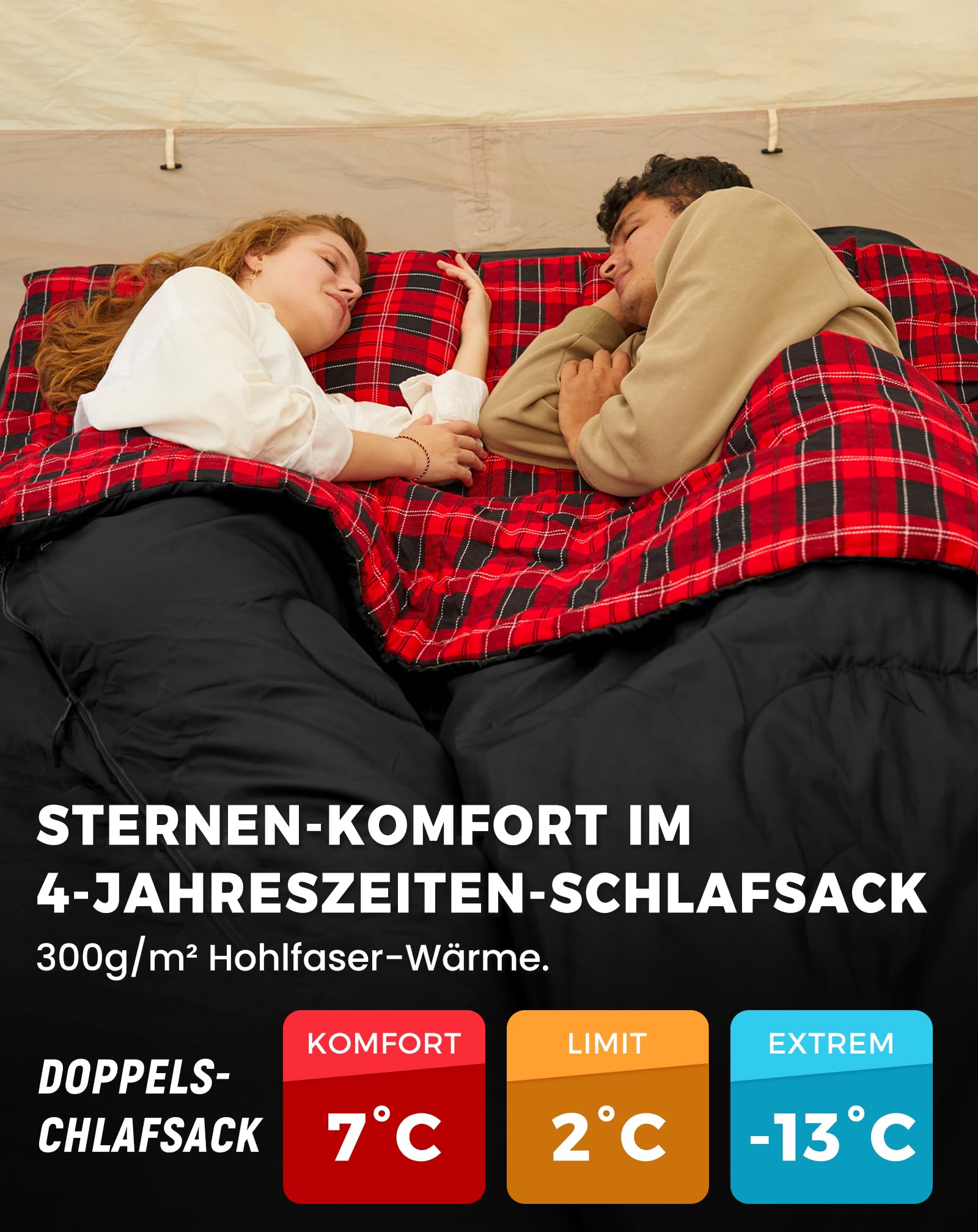 KingCamp Doppelschlafsack Baumwolle Flanell Winter Schlafsack 2 Personen Warmer Deckenschlafsack 3-4 Jahreszeiten mit 2 Flanell Kissen für Kinder & Erwachsenen Camping Reisen und Aktivitäten Outdoor
