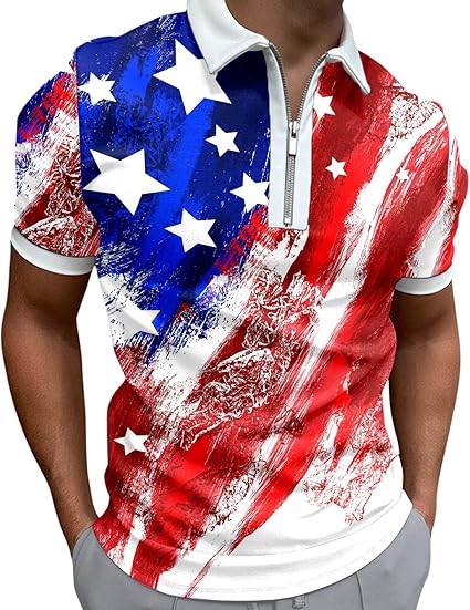 Amazon Co Jp 男性の夏のアメリカ国旗プリントtシャツターンダウンカラー半袖トップスtシャツ ポロシャツ長袖 メンズ Red L 服 ファッション小物