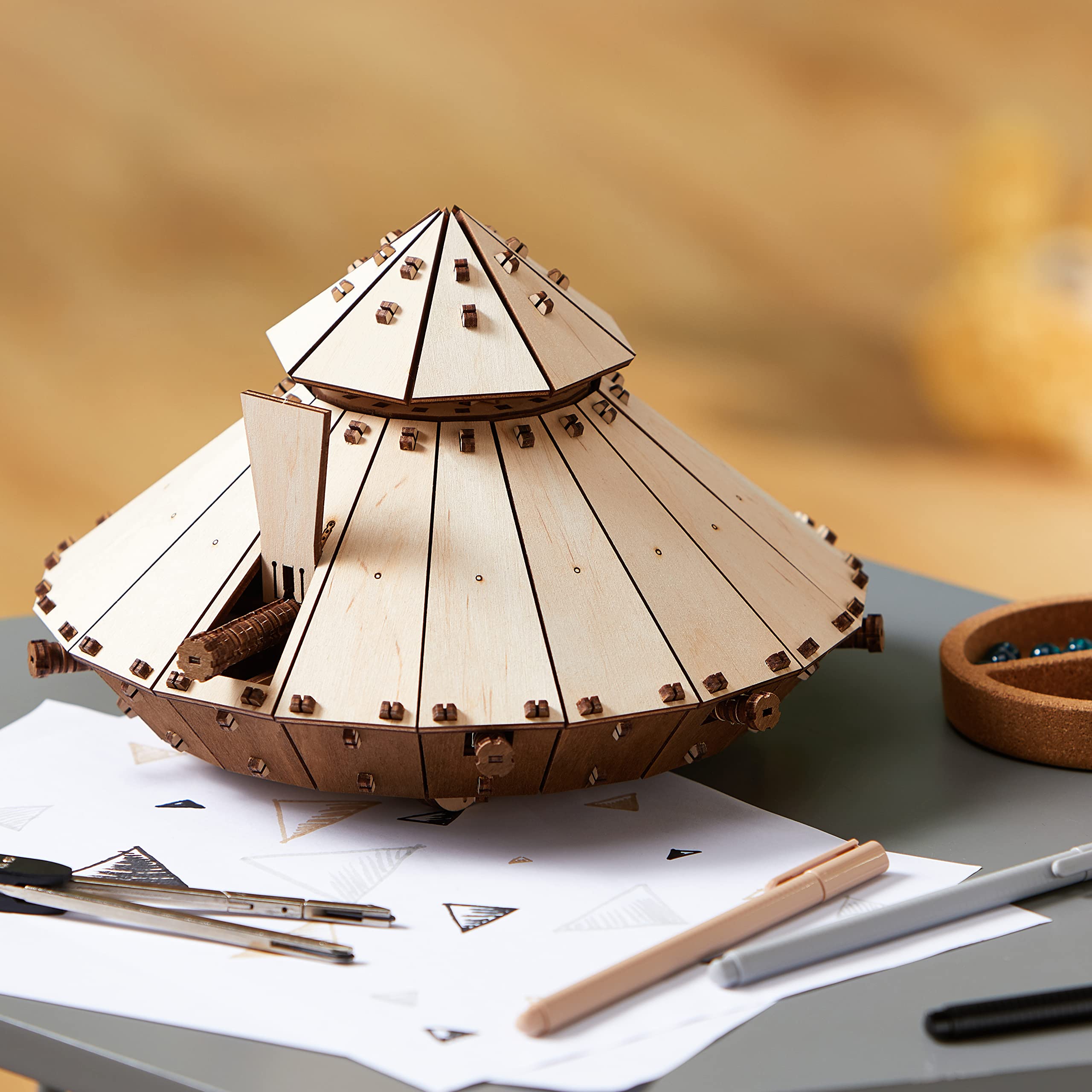 EWA Eco-Wood-Art - Tank de Leonardo Da Vinci - Puzzle 3D mécanique en Bois - Puzzle pour Adultes et Adolescents - Assemblage sans Colle - 278 pièces