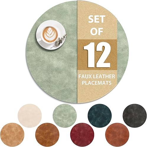 Miniatura 36 de ADRIMER Manteles individuales redondos resistentes al calor, juego de 8 manteles individuales lavables, impermeables, manteles individuales de piel