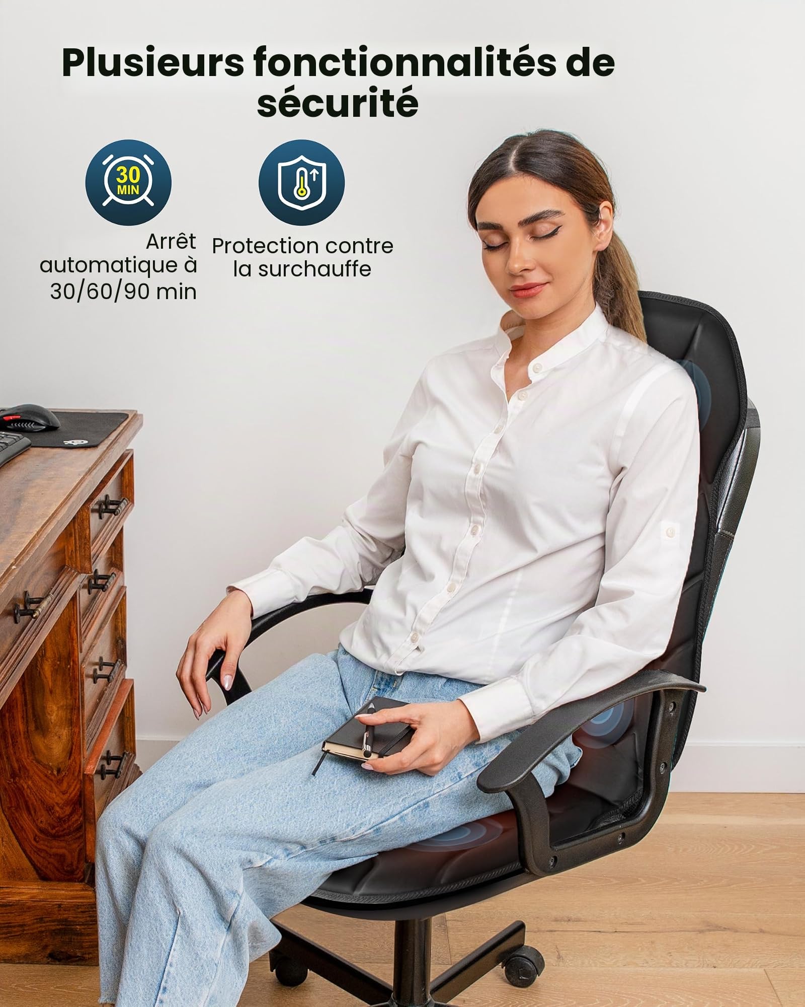 COMFIER Housse de siège de massage chauffante, tapis de massage vibrant pour le dos et la nuque, coussin relaxant
