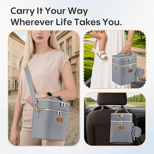 Miniatura 13 de Bolsa enfriadora de leche materna con bolsa de hielo y funda para chupete, enfriador de biberones grande de doble capa con aislamiento para 6