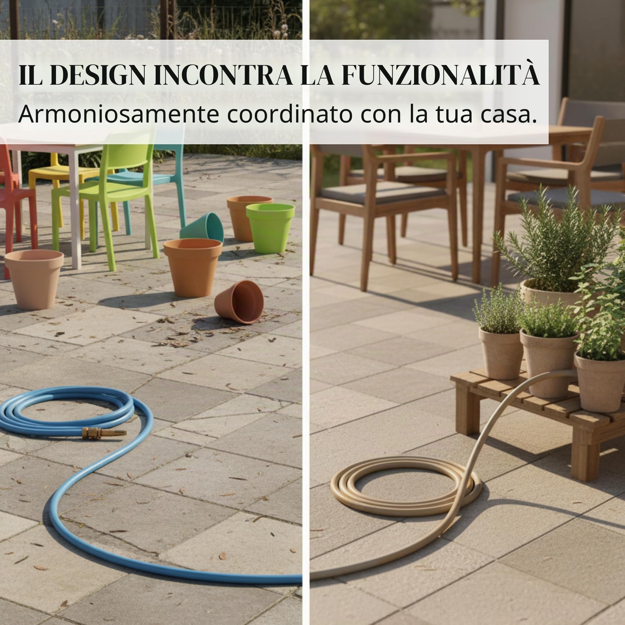LIVLIG Tubo da Giardino 30m Design – Tubo Irrigazione Flessibile, 60% Riciclato, Resistente UV, Anti-Torsione, 1/2 Pollice, Beige
