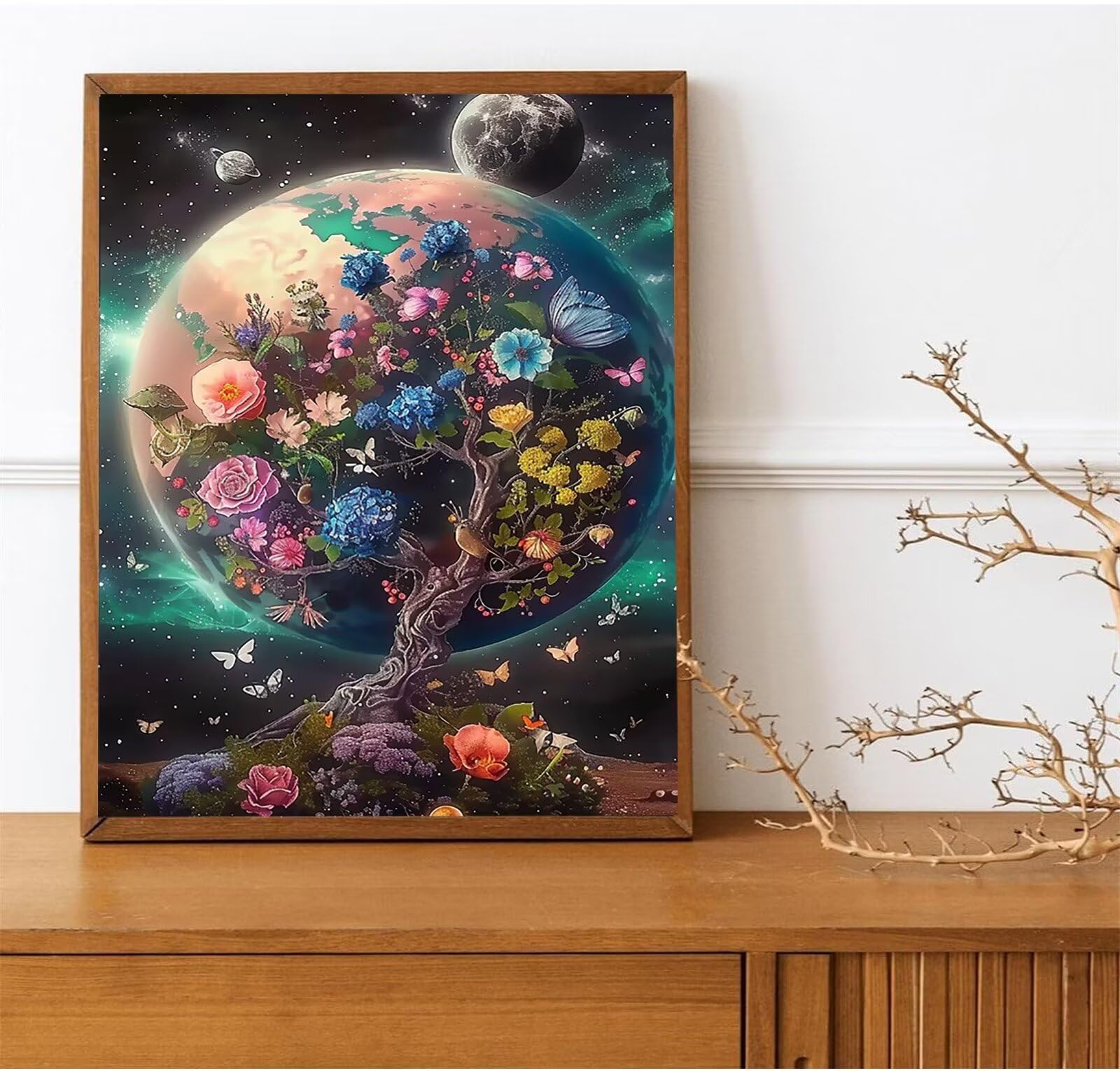 Malen Nach Zahlen Erwachsene Baum - AnfäNger - Knitterfreie Leinwand, Pinsels Und Acrylfarbe - Diy Handgemalt öLgemäLde Kit Als Geschenk Planet 60x80cm (mit Rahmen)