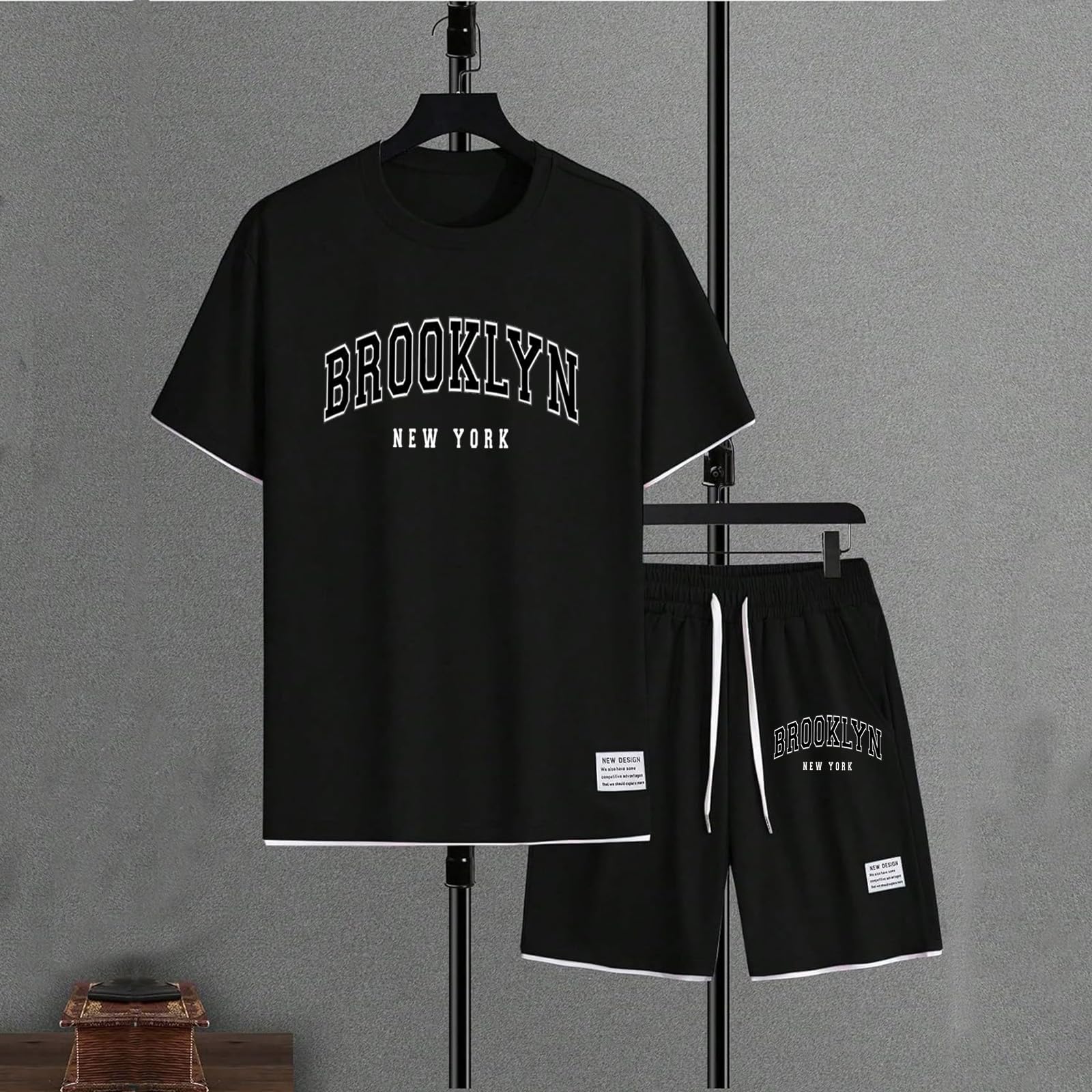T-Shirt und Shorts Set Herren Baumwolle 2 Teiliges Sommer Outfit Trainingsanzug Kurzarm Casual Jogginganzug Freizeitanzug Y2K Tracksuit Zweiteiler Rundhal Sportanzug Shirts Kurze Hose Sportbekleidung
