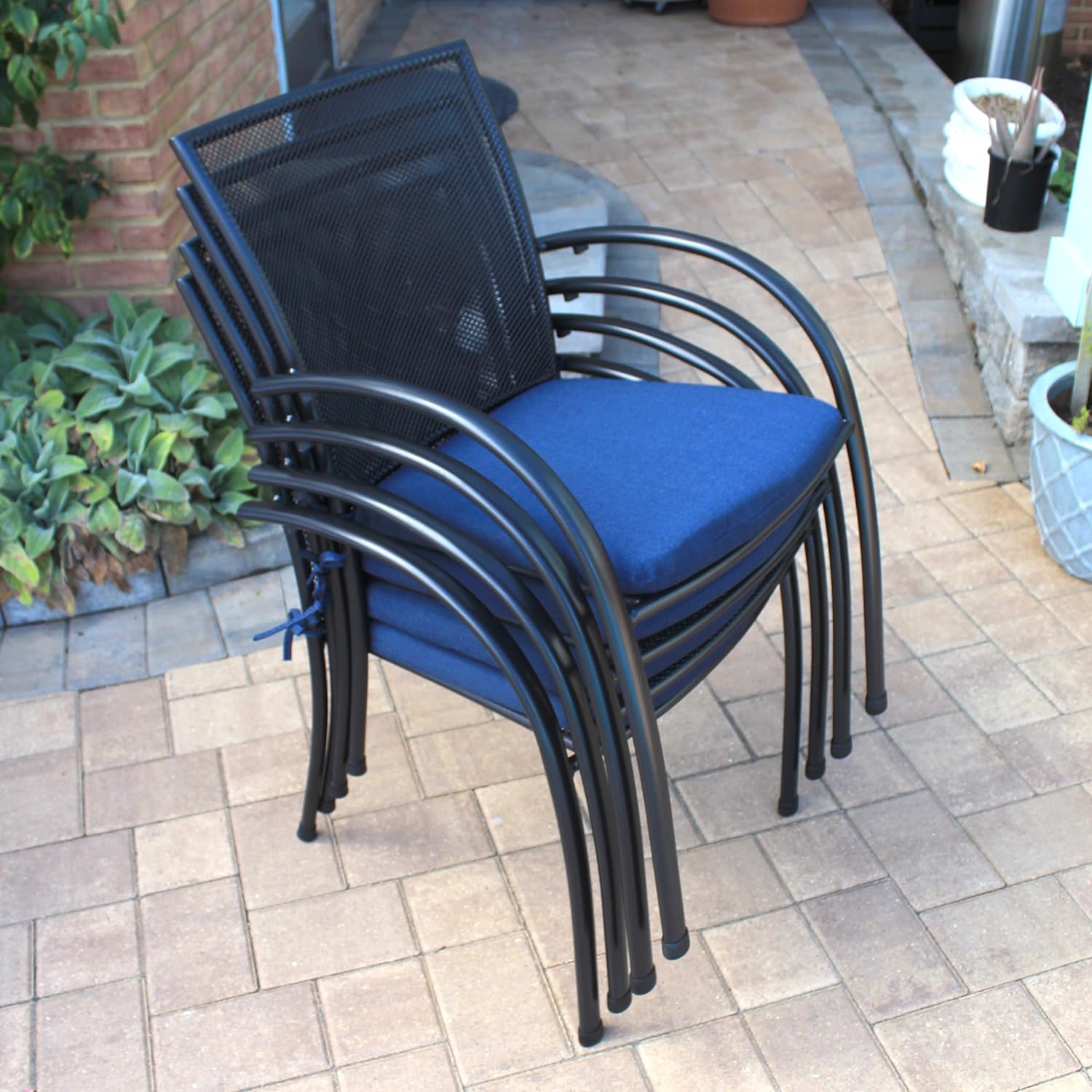Stack of KETTLER Pilano Wrought Iron Mesh Arm Chairs
