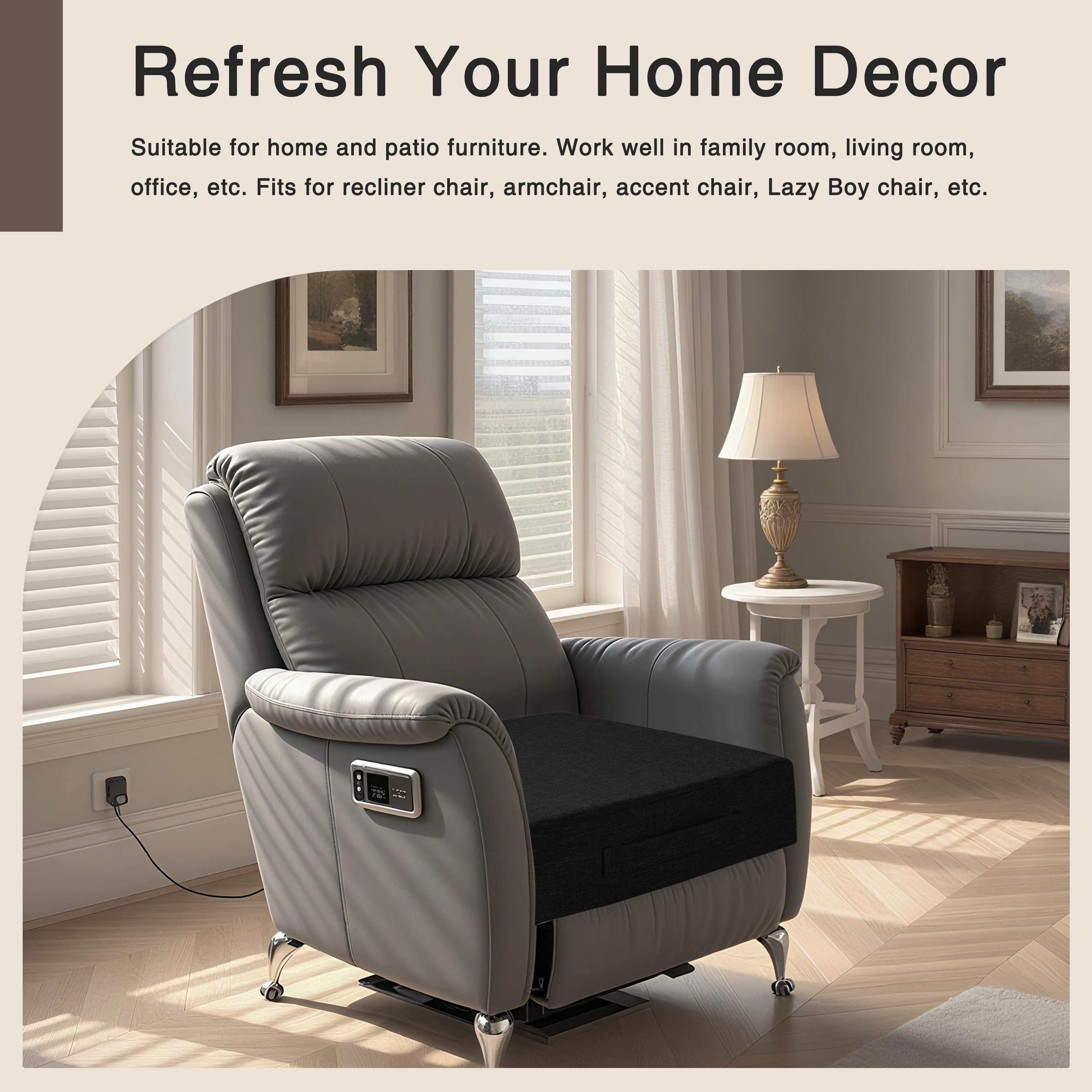 OVOV Cojines reclinables para ancianos, 20 x 20 x 4 pulgadas de grosor, cojín de asiento para silla reclinable, cojines cuadrados grandes antideslizantes con funda lavable para sillón, sofá, color