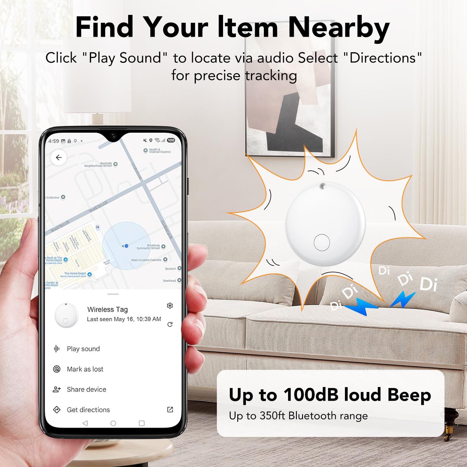 Android Smart Tag, Tracker con Google's Find Hub (Solo Android), IP68 Impermeabile, Bluetooth Localizzatore con Custodia Protettiva, Trova Oggetti per Chiavi/Bagagli/Portafogli, 4 Bianco