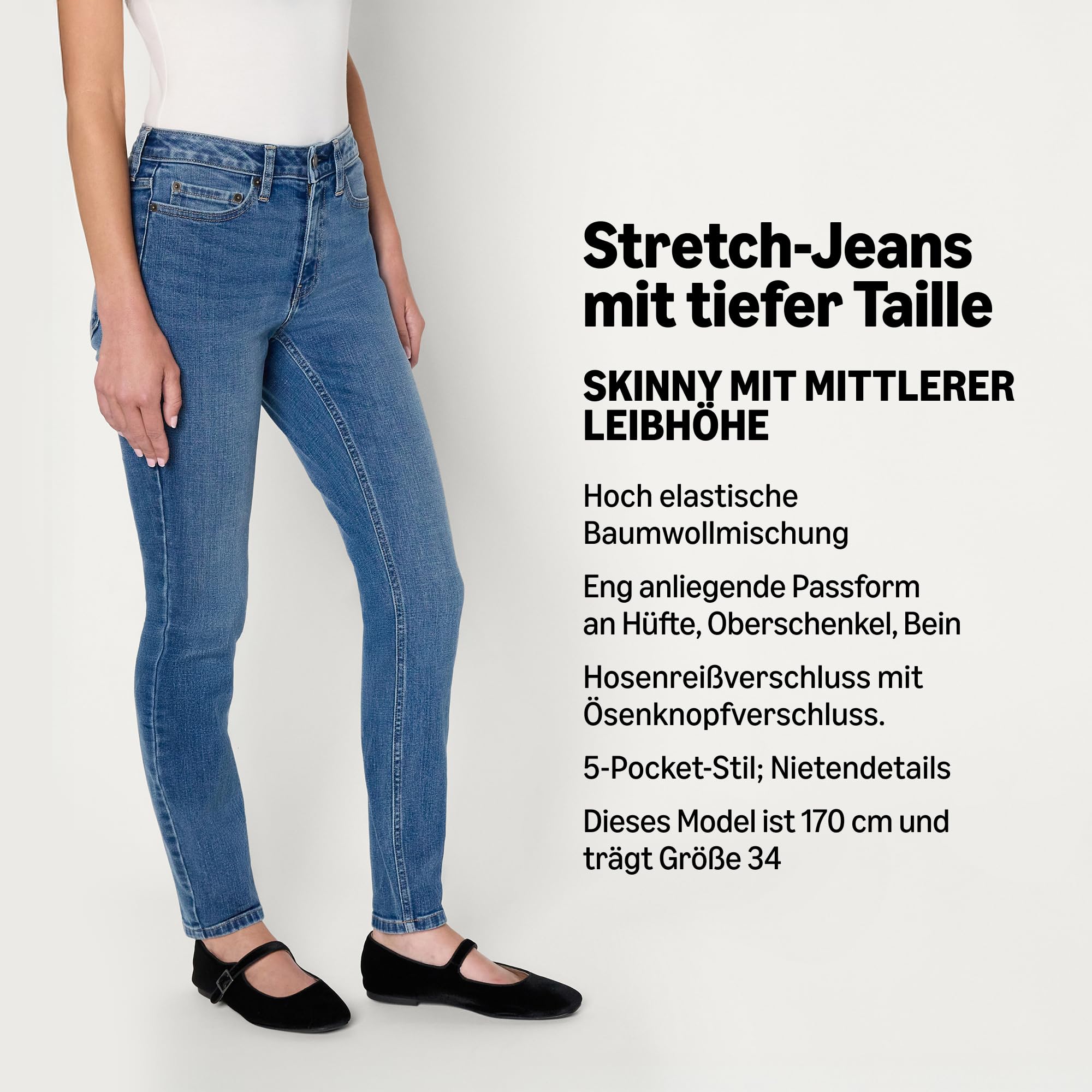 Amazon Essentials Damen Vielseitige Skinny-Jeans mit hohem Stretchanteil, mittelhoher Bund