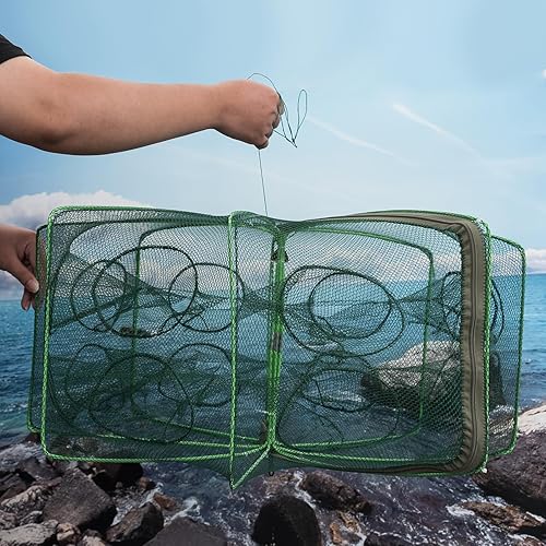 Miniatura 7 de Alwonder Minnow - Trampa para peces de cangrejo, trampa plegable para cangrejos de río con cuerda luminosa y clip de cebo, trampas de cangrejo para