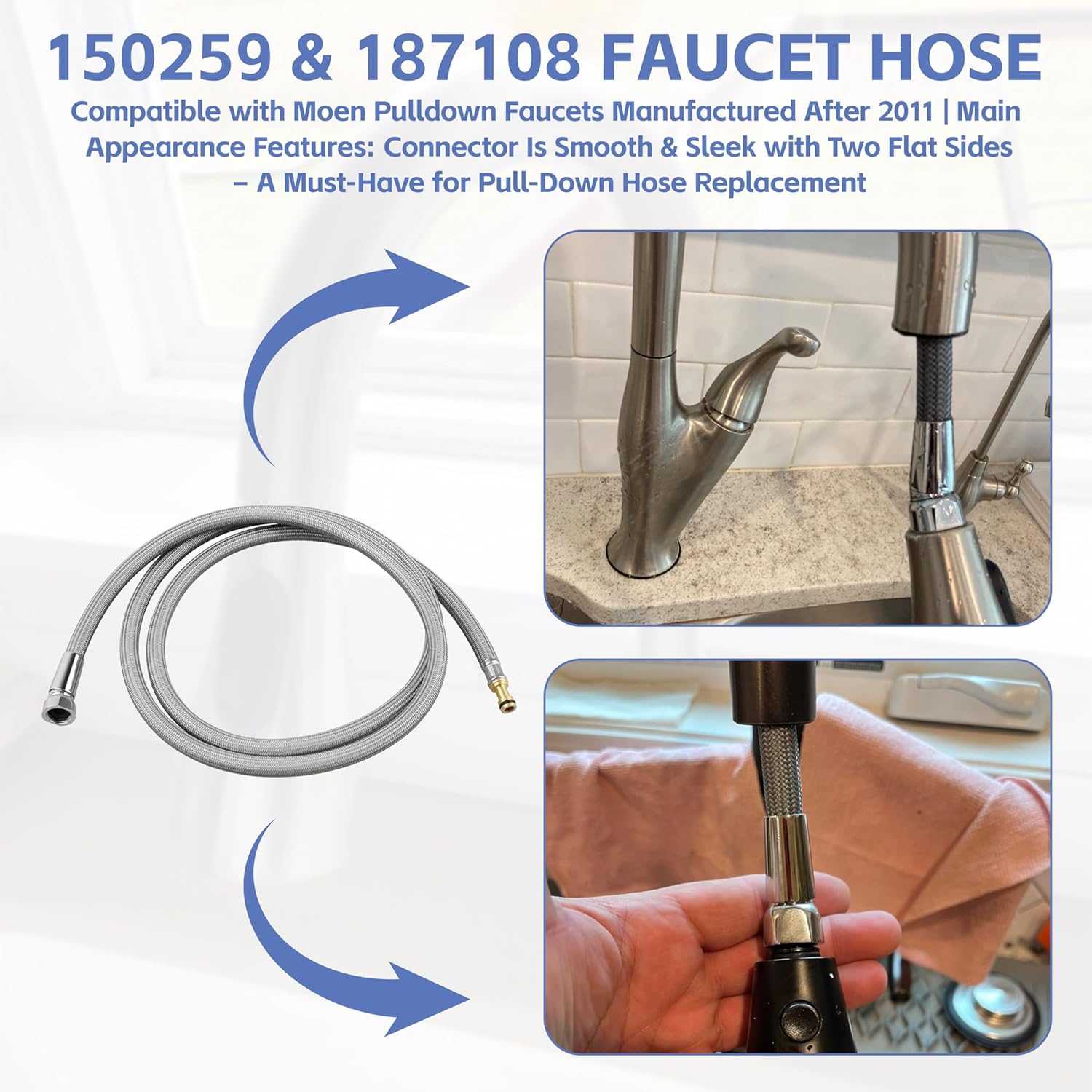 150259 Pull Down Faucet Hose Kit, Compatible with Moen Reflex Pull Down Kitchen Faucets, Replaces 150259 & 187108, 68 Inch Upgraded Version