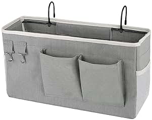 Bedside Storage Caddy/Bedside Hanging Storage Bag for Headboards Bunk Beds Dorm Rooms Book Phone Magazine Holder (Grey)