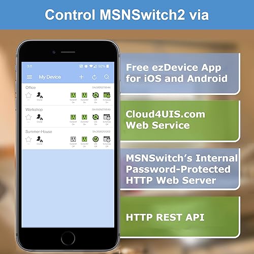 Miniatura 3 de MSNSwitch2 Interruptor de alimentación remoto IP habilitado para Internet con reinicio - Control a través de la aplicación para teléfonos
