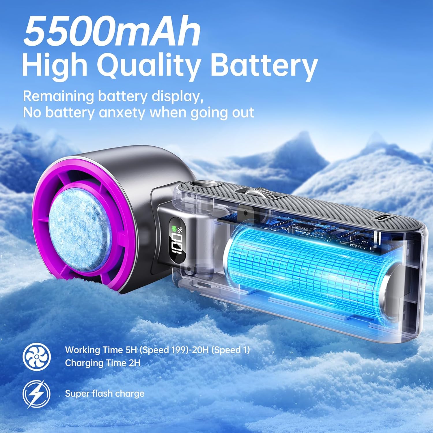 Handheld Portable fan with Turbo Cooling - Hand Held Fan Rechargeable, 1-100 Speeds, Up to 12Hrs Battery Life, Powerful Mini Personal fan for Travel, Outdoor, Beach & Makeup