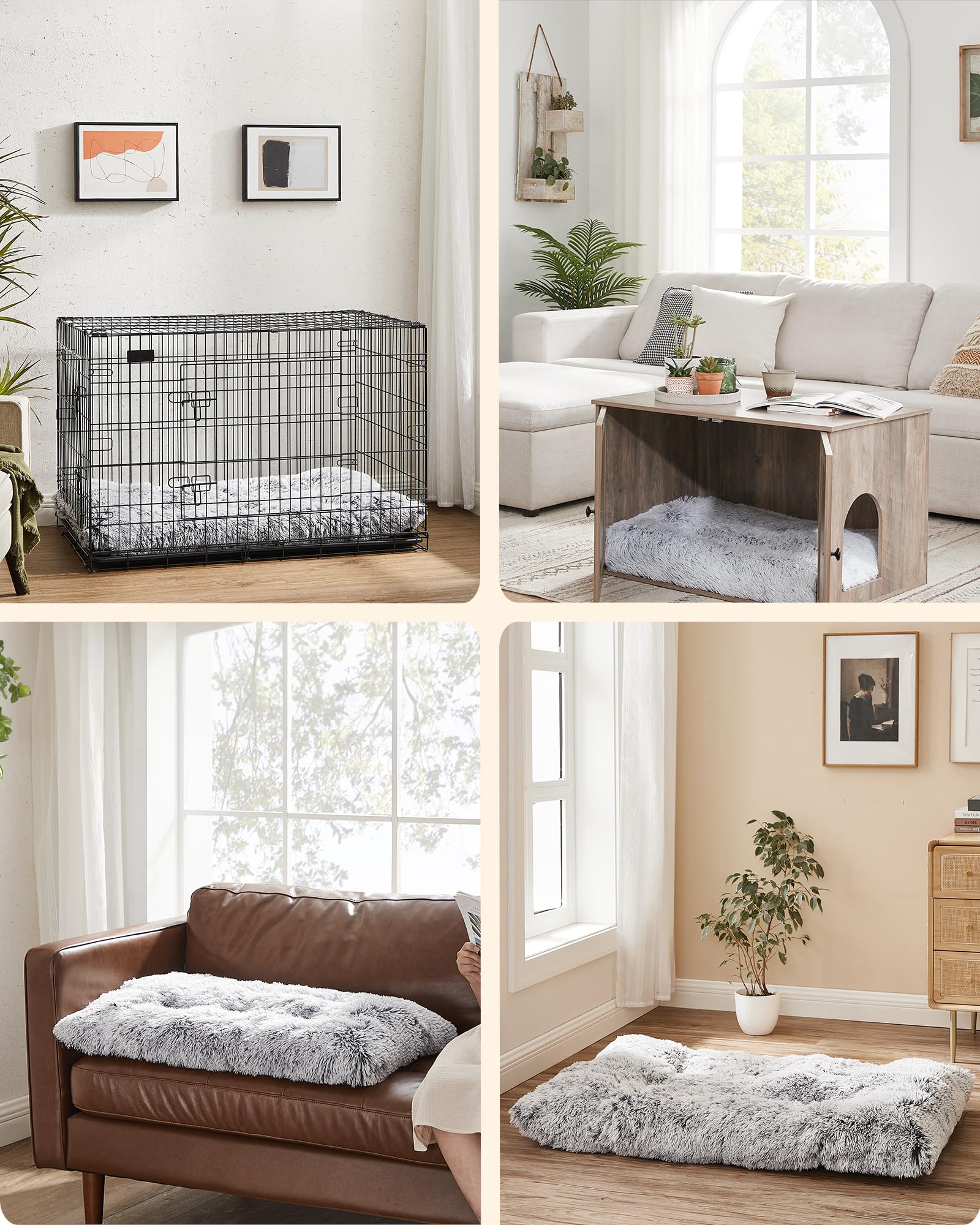 Feandrea Cuccia per Cani, Tappetino per Animali di Peluche Morbida, 122 x 74 cm, Imbottitura Soffice, Lavabile, Cuscino per Cani Multiuso, Grigio Ombré PGW204G01