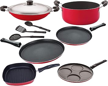 Nirlon Non Stick Aluminium Kitchenware Cooking Utensil Combo Gift Set-9 Pcs [FT13_FT11_AC_GP(22.5)_Cass20_UP4_3SPN]