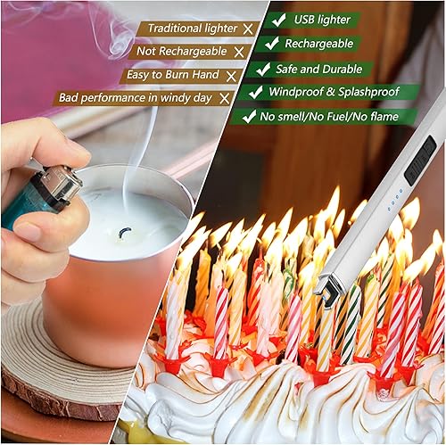 Miniatura 11 de MEIRUBY-Encendedor eléctrico, encendedor de velas recargable USB, encendedor de arco, encendedores para velas, campamento, barbacoa, uso familiar