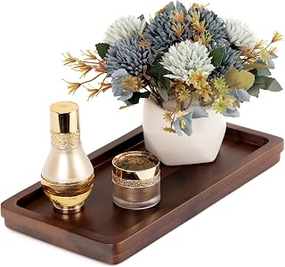 Demigo Acacia Wood Bathroom Vanity Tray 11.8x5.9in - Stylish Organizer for Cosmetics, Jewelry, Perfume, Candles & Keys (Dark Brown)