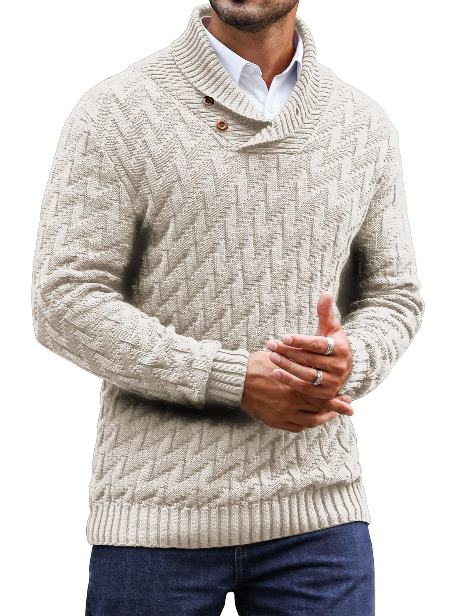 Zaitun Herren Strickpullover Rollkragenpullover mit Knöpfen Warm Langarm Pullover Freizeit Winterpullover