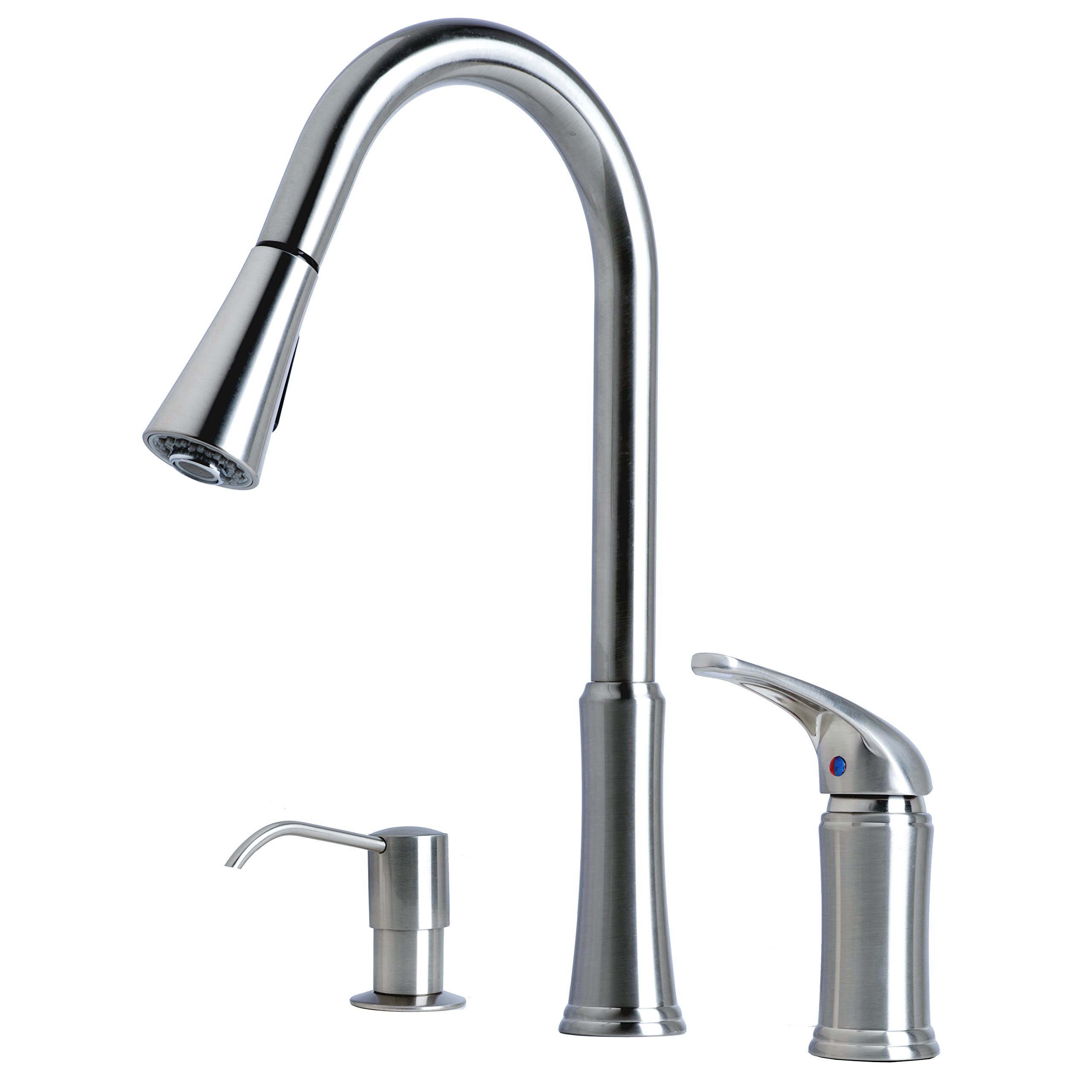 1171SS 16" Single Handle Pull-Down Kitchen Faucet with Soap Dispenser, Stainless Steel Finish