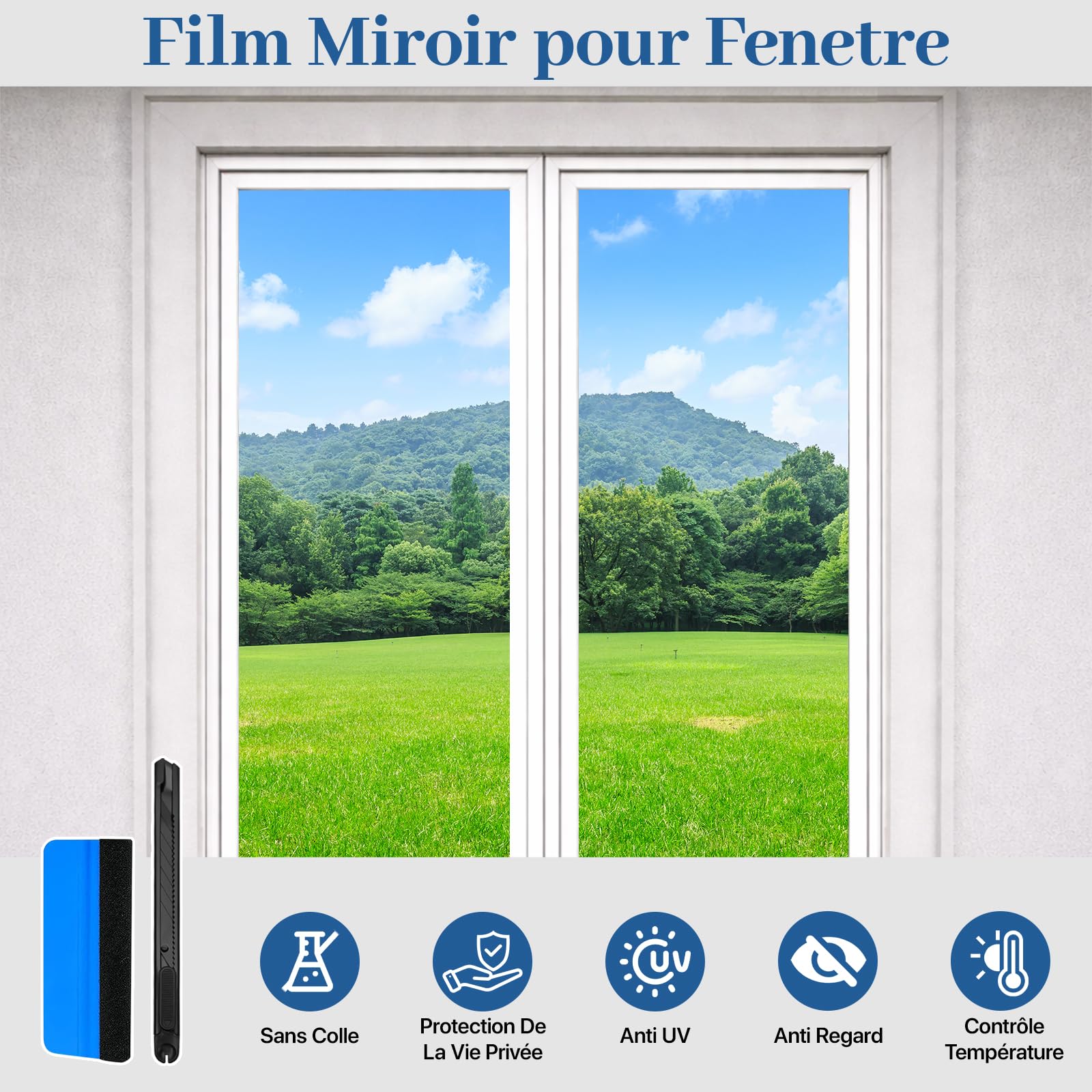 Film Fenetre Anti Regard Anti Chaleur 44.5x200cm sans Colle Occultant Fenêtre Bon Effet Miroir Anti UV Protection Vie Privée Salon Chambre