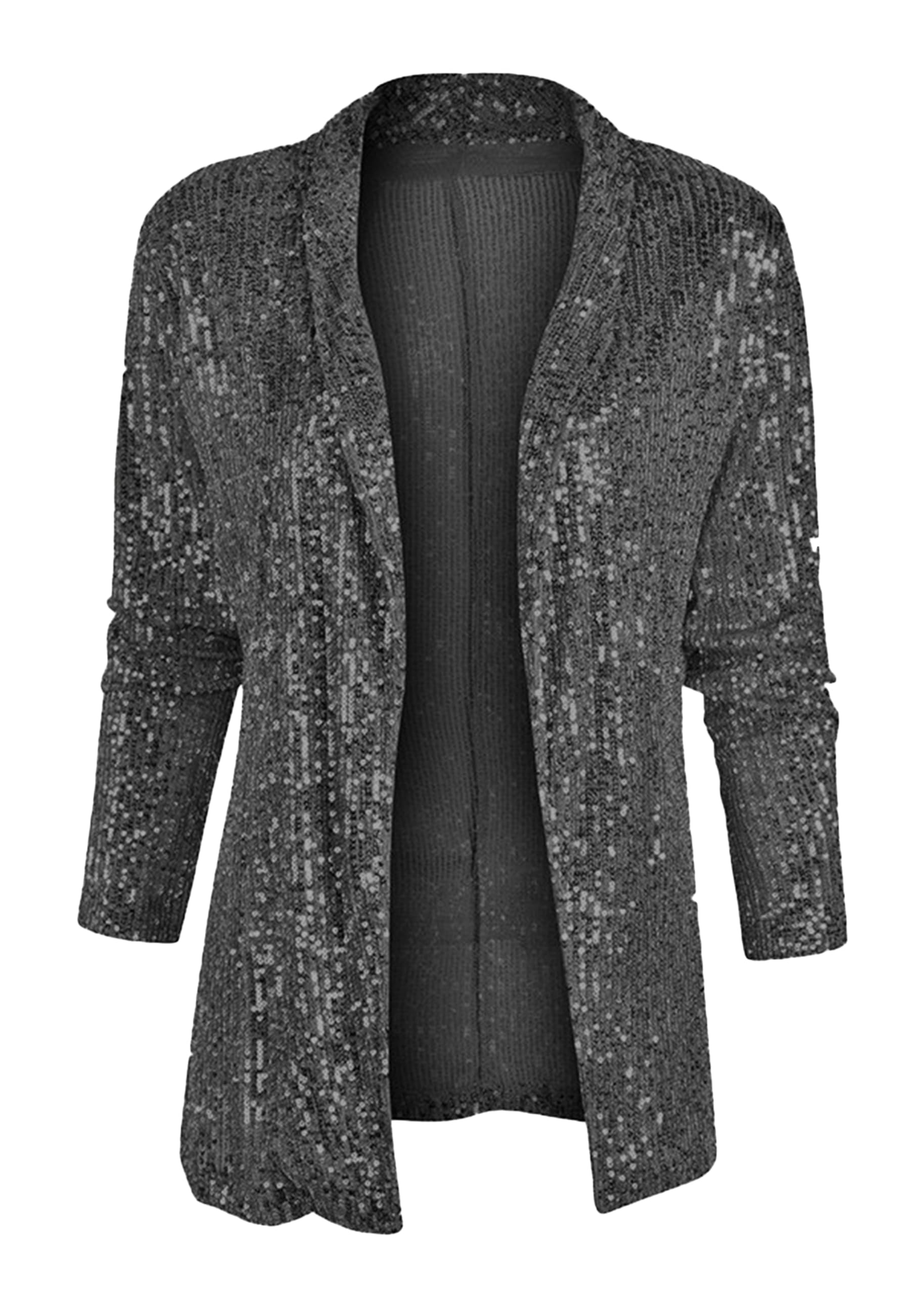 GRASWE Women Fashion Sequin Jacket Open Front Shiny Sparkly Blazer Coat Casual Long Sleeve Blazer