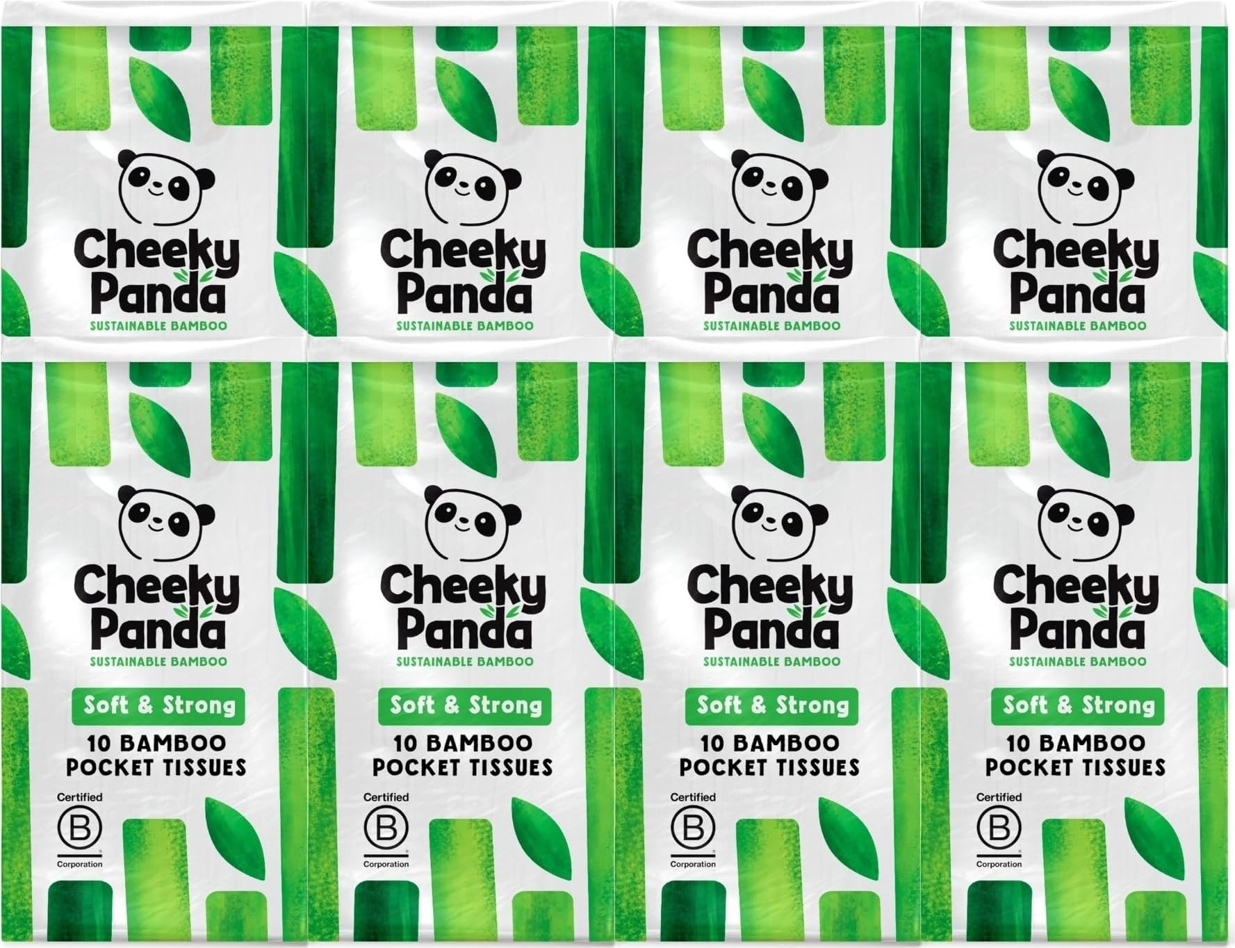 The Cheeky Panda Bamboo Pocket Tissues, 8 Pack of 10 Hypoallergenic Tissues, Ultra Soft, 3-Ply, White, Travel Size