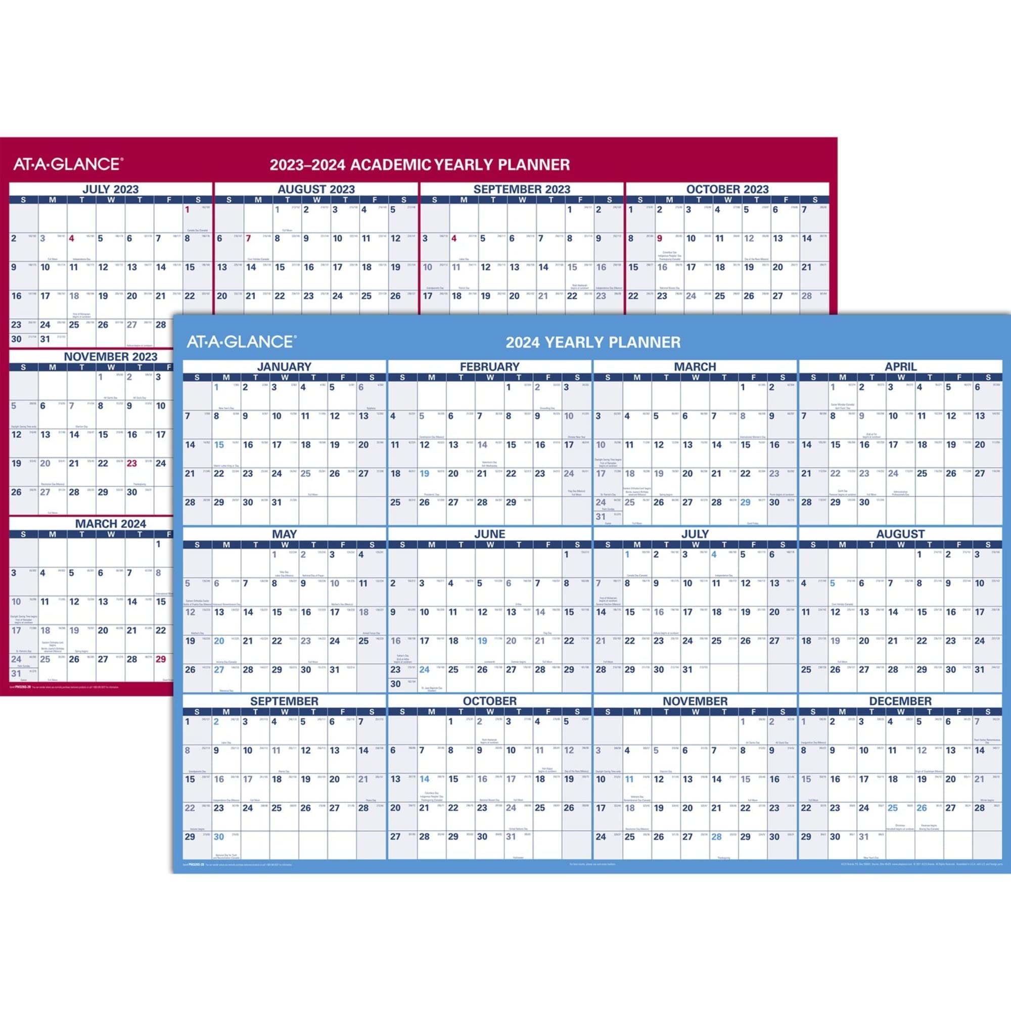 AT-A-GLANCE 2023-2024 Erasable Calendar, Dry Erase Wall Planner, 48" x 32", Extra Large, Academic & Regular Year, Double Sided, Horizontal (PM326S2824)